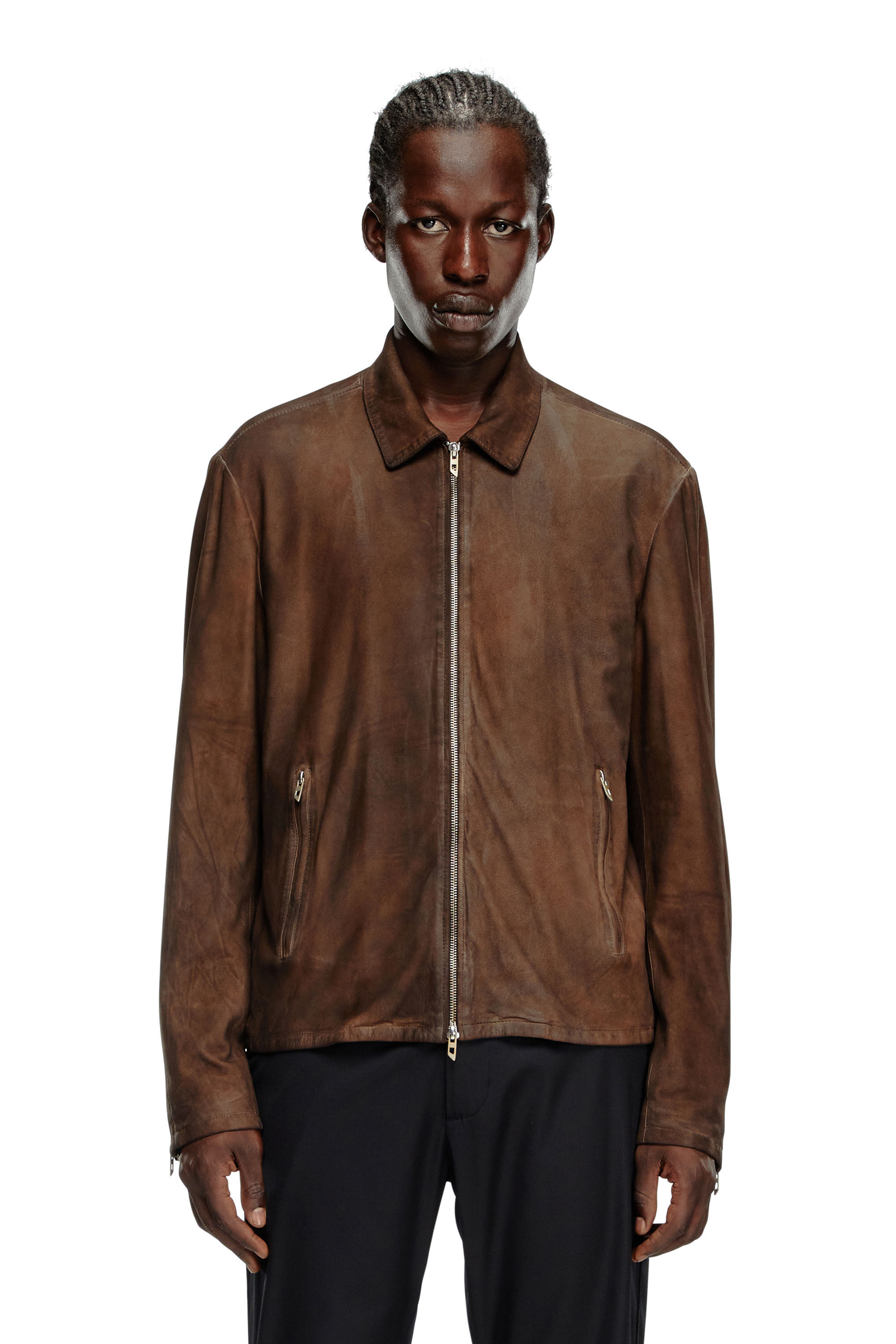 Men s Blouson jacket in treated leather Brown Diesel