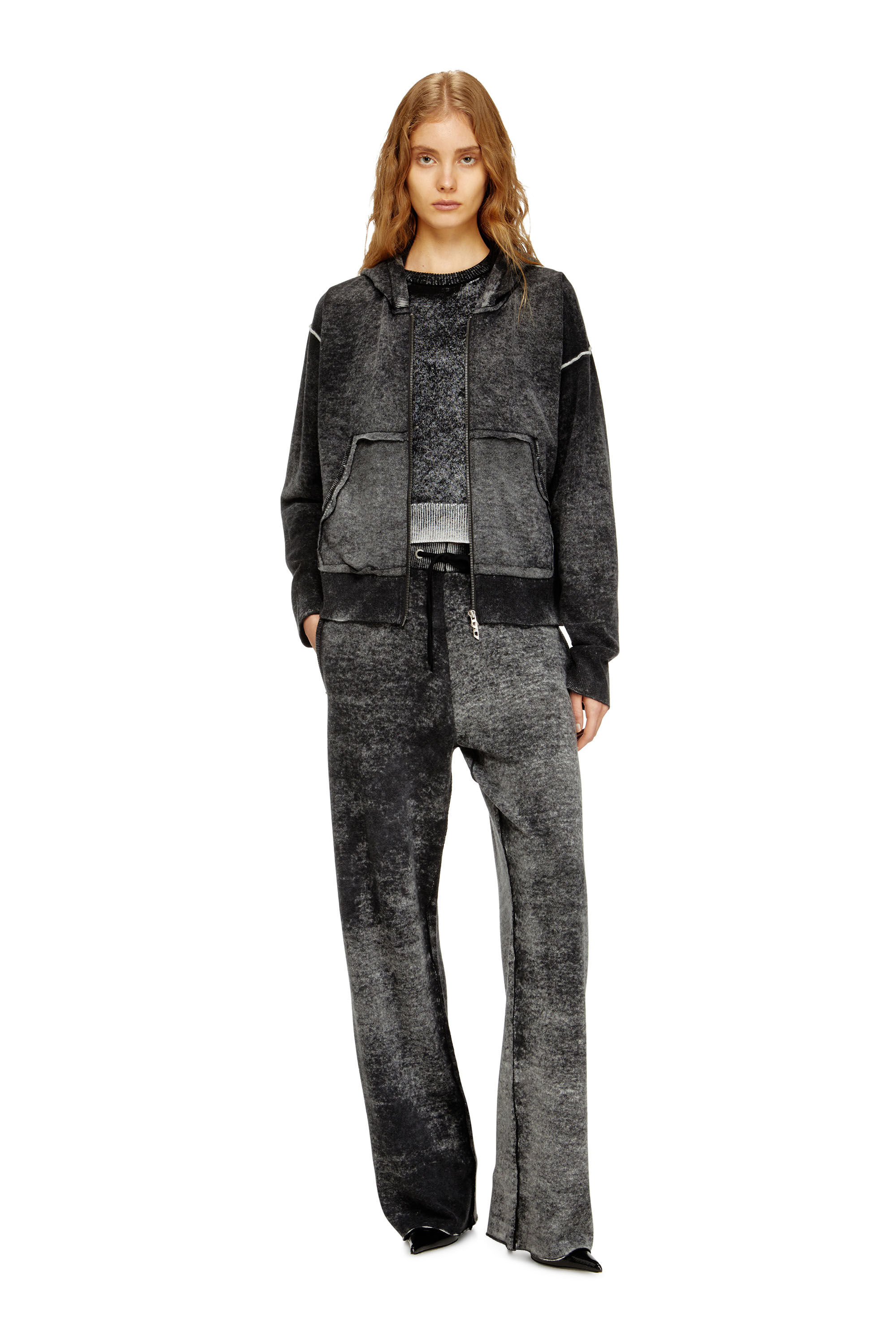 Diesel - M-HERMINE, Damen Rückwärts bedruckte Kapuzenstrickjacke aus Wolle in null - 1