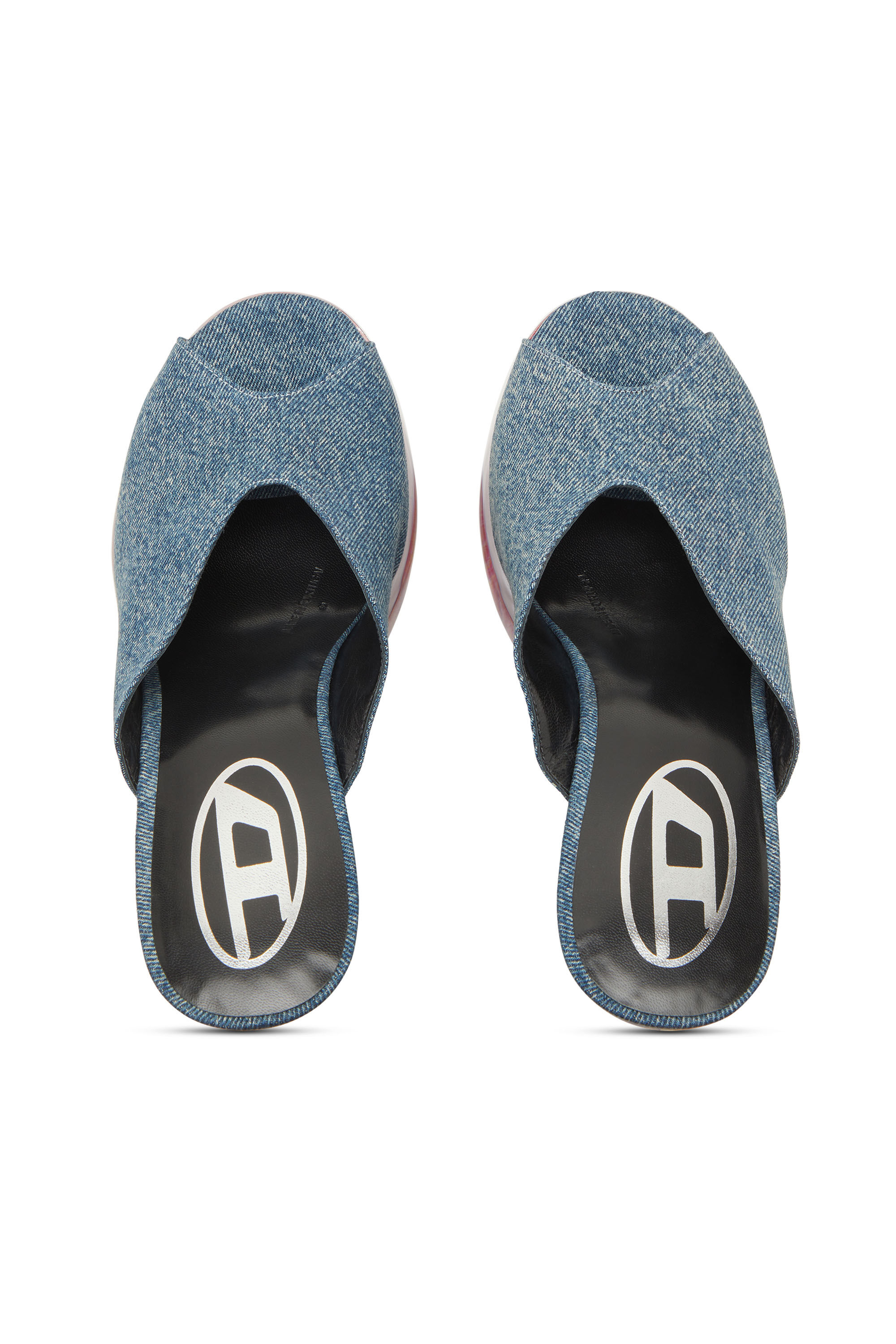 Diesel - D-LAKE PLATFORM SDL, Damen D-Lake-Pantoletten mit Plateau-Sohle aus Denim und Plexiglas in Blau - 4