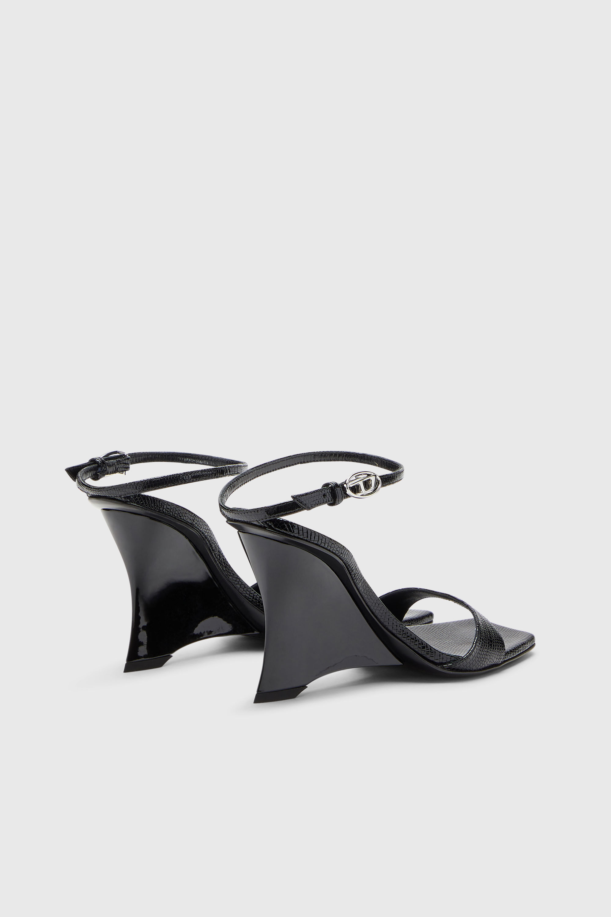 Diesel - D-AMBER SANDAL WEDGE, Damen D-Amber-Keilsandalen aus Leder in Eidechsenoptik in Schwarz - 3