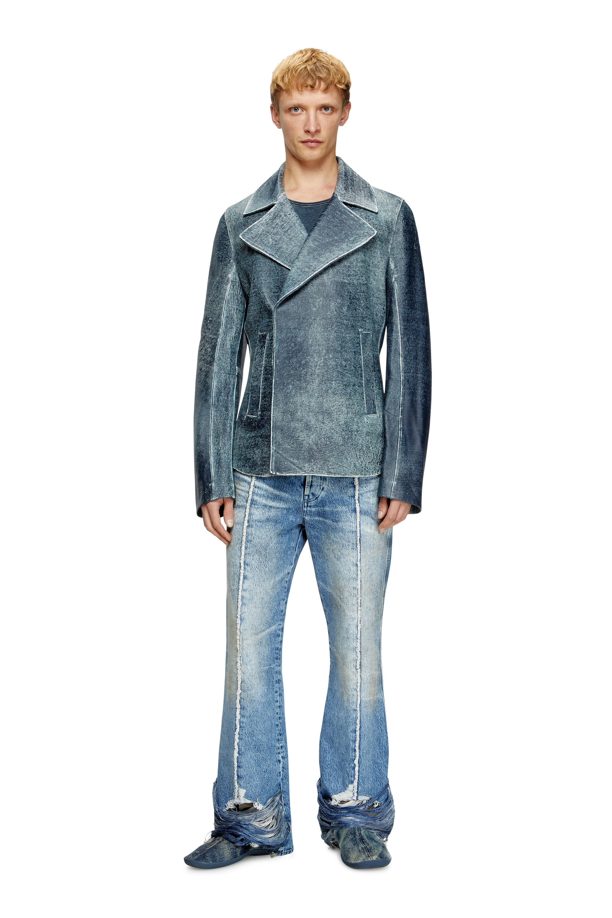 Diesel - L-WERNER, Herren Jacke aus Leder mit Denim-Behandlung in Dunkelblau - 1