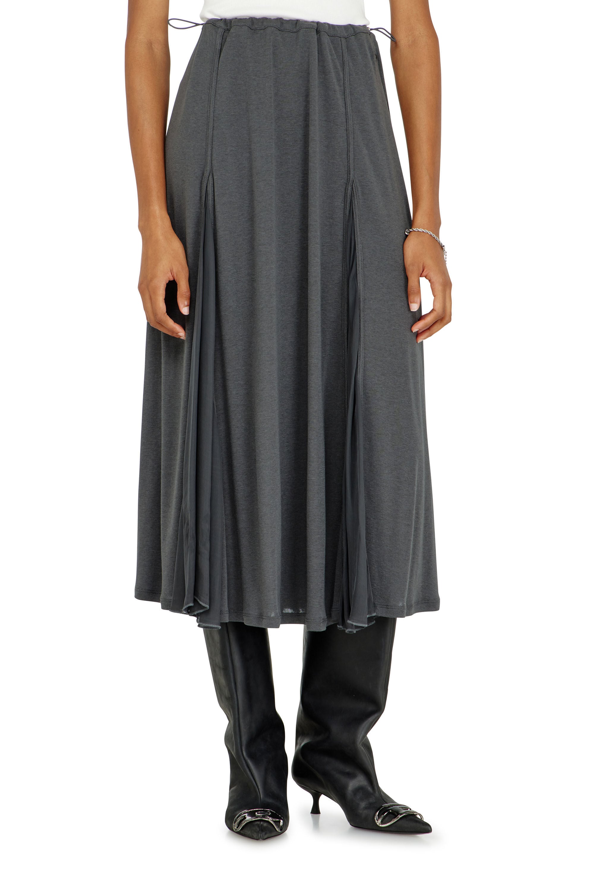 Diesel - O-LONGREI, Damen Midirock aus Rippjersey und Chiffon in null - 3
