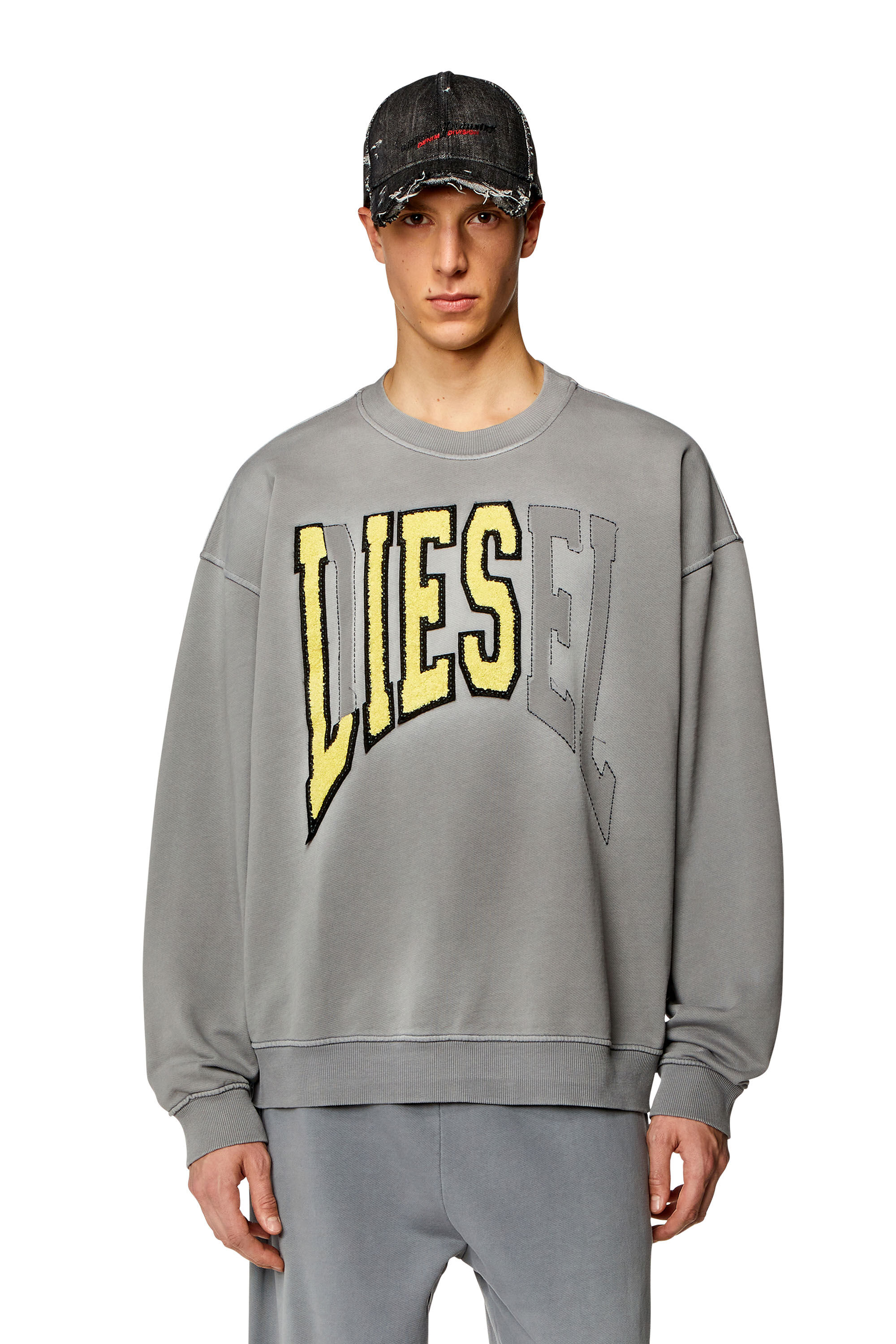 Diesel - S-BOXT-N6, Man College sweatshirt with LIES patches in Grey - Image 3