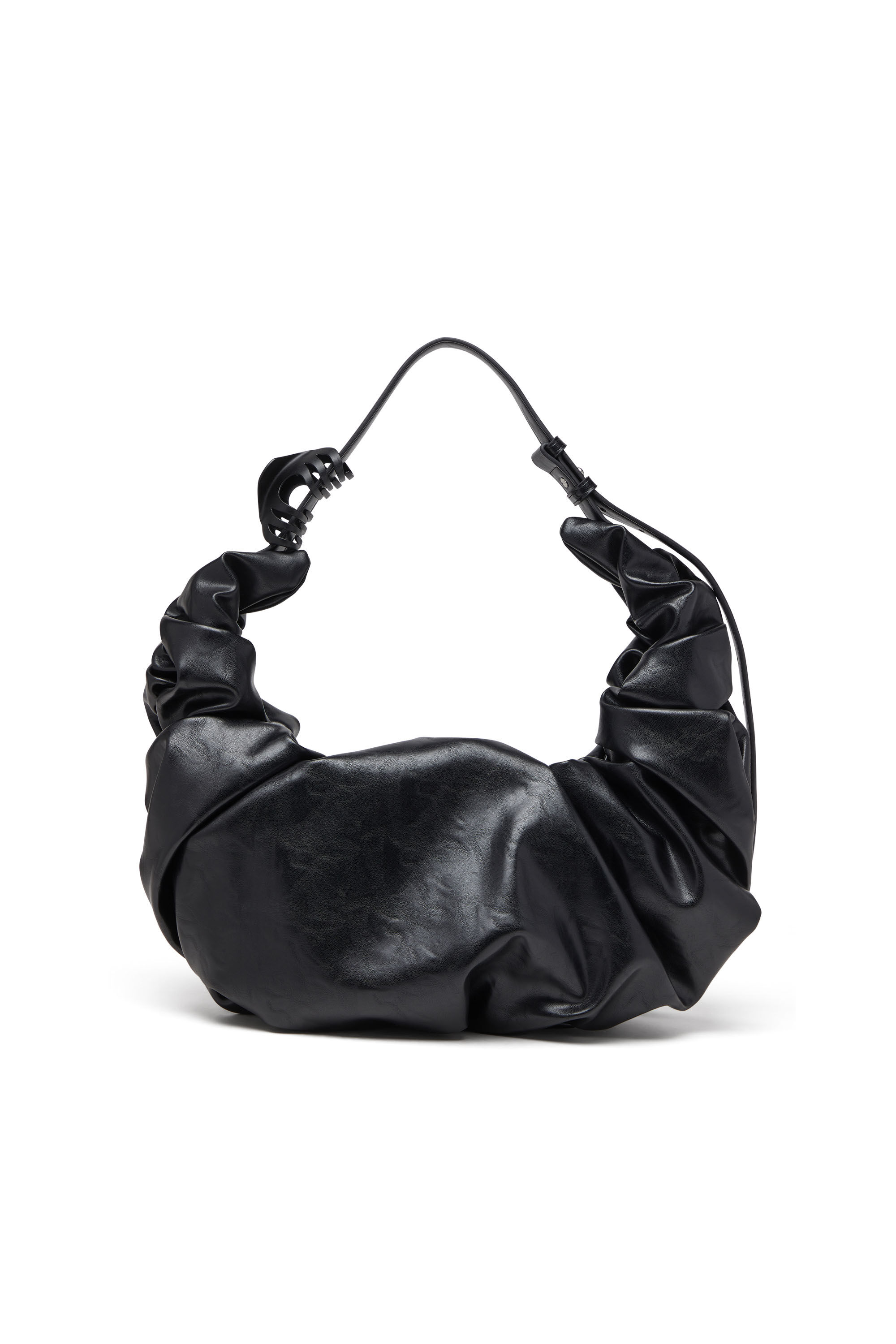 Diesel - GRAB-D HOBO L, Damen Große zerknitterte Hobo-Tasche aus glänzendem PU in Schwarz - 3
