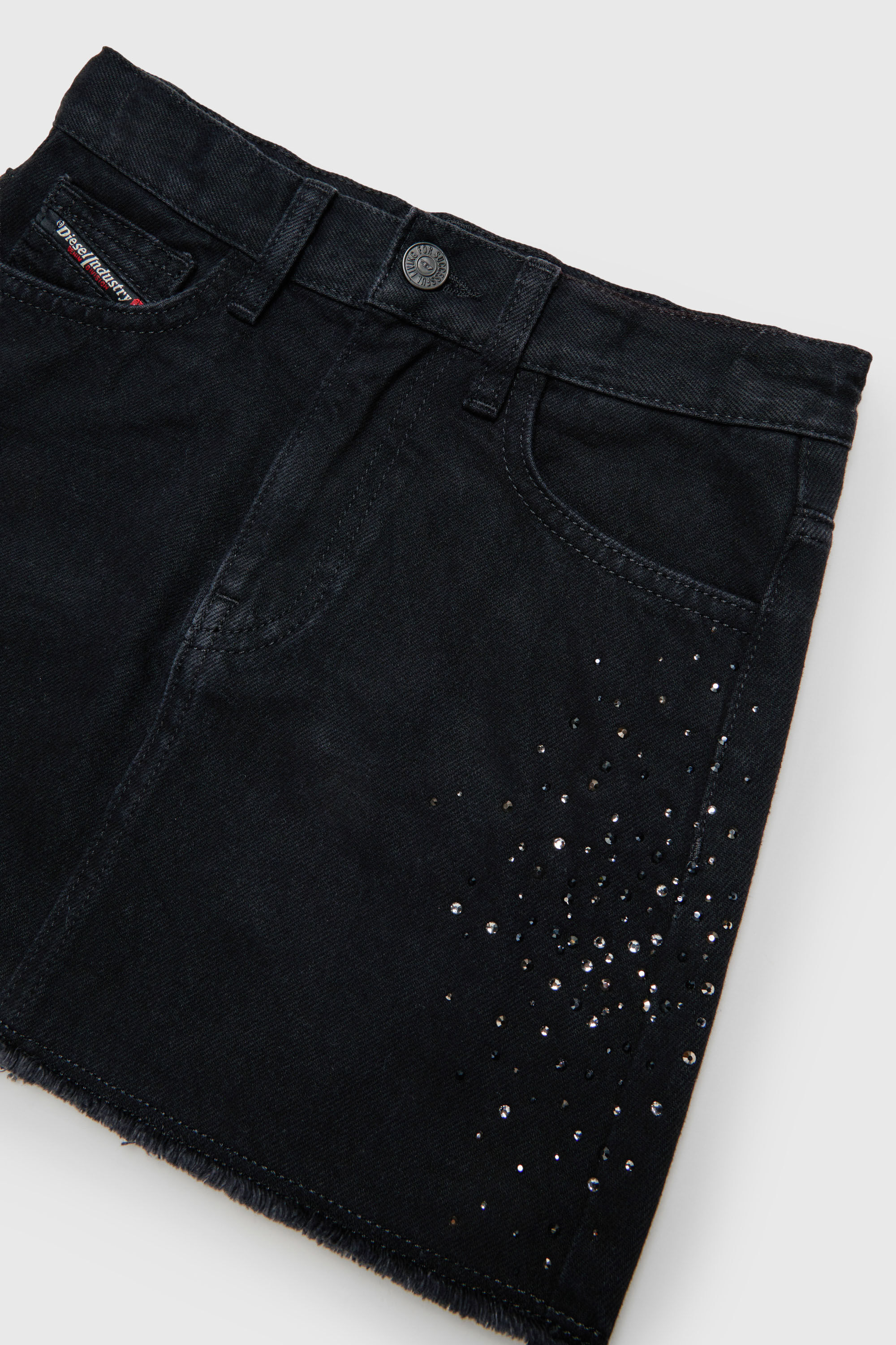 Diesel - GIANNA-SP, Damen Verwaschener Denim-Minirock mit Strasssteinen in Schwarz/Dunkelgrau - 3