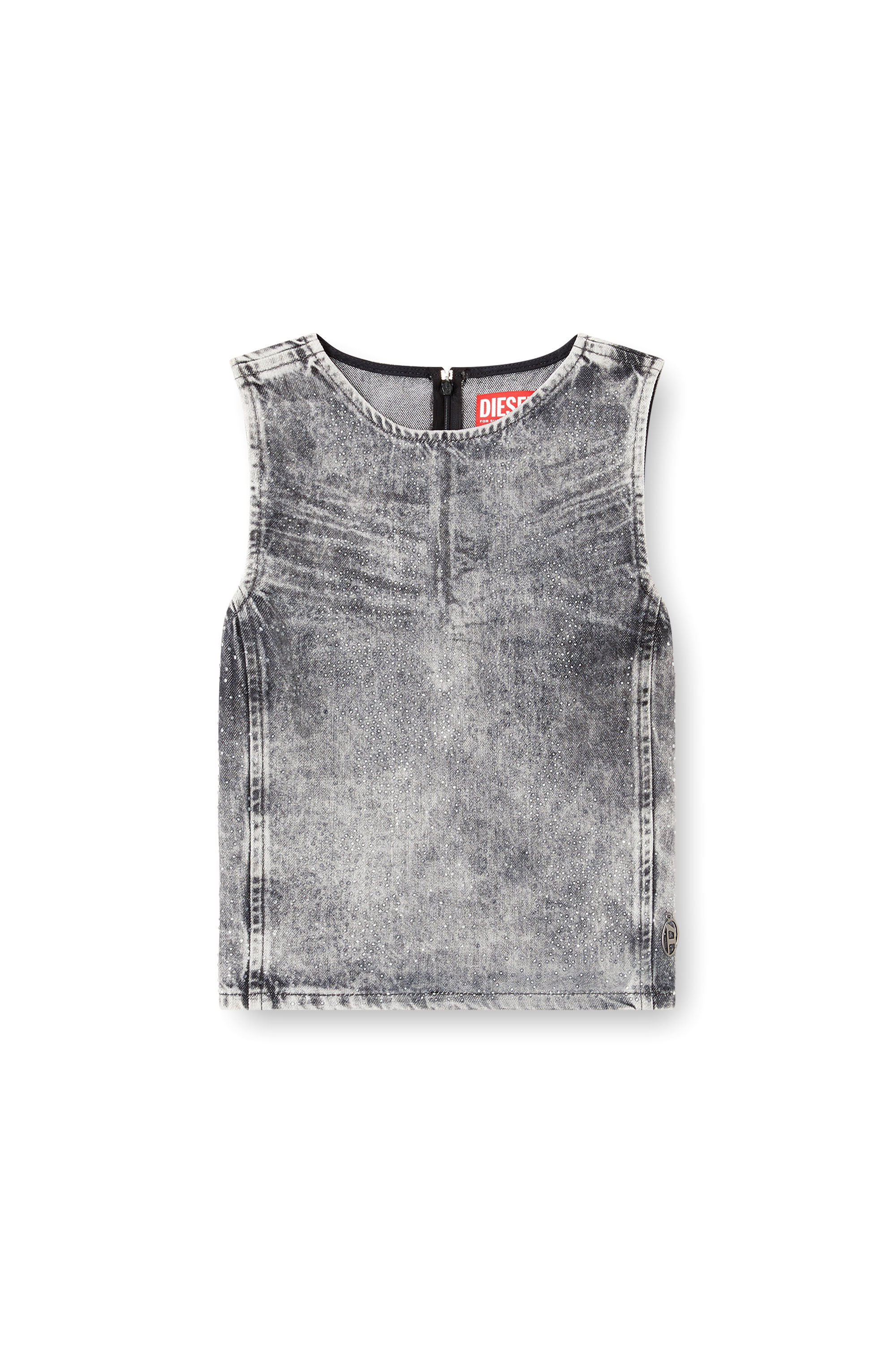Diesel - DE-PINAR-S, Damen Ärmelloses Top aus Kristall-Denim in Dunkelgrau - 2