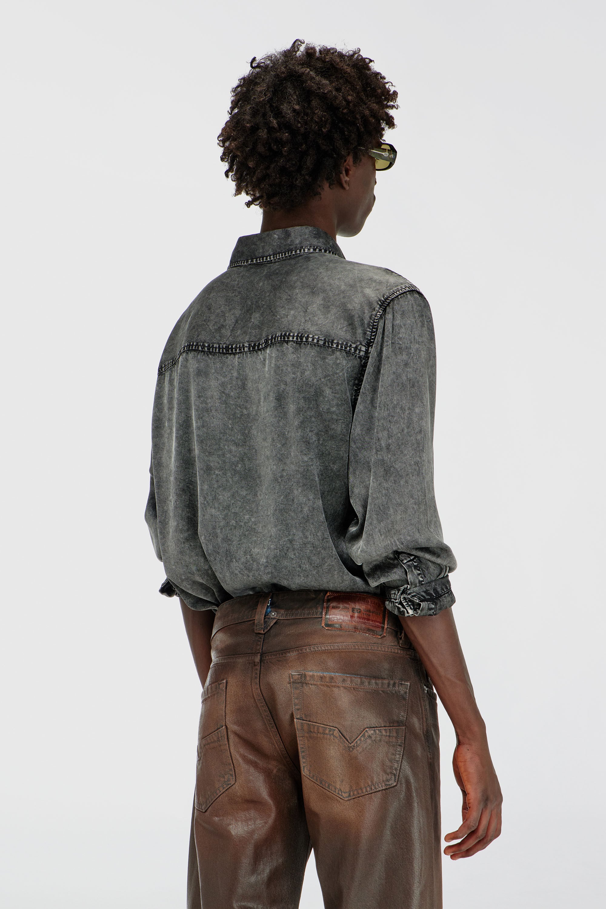 Diesel - S-SIMPLY-NIBC, Herren Flie&szlig;endes Hemd aus Viskose in Denim-Optik in Schwarz - 4