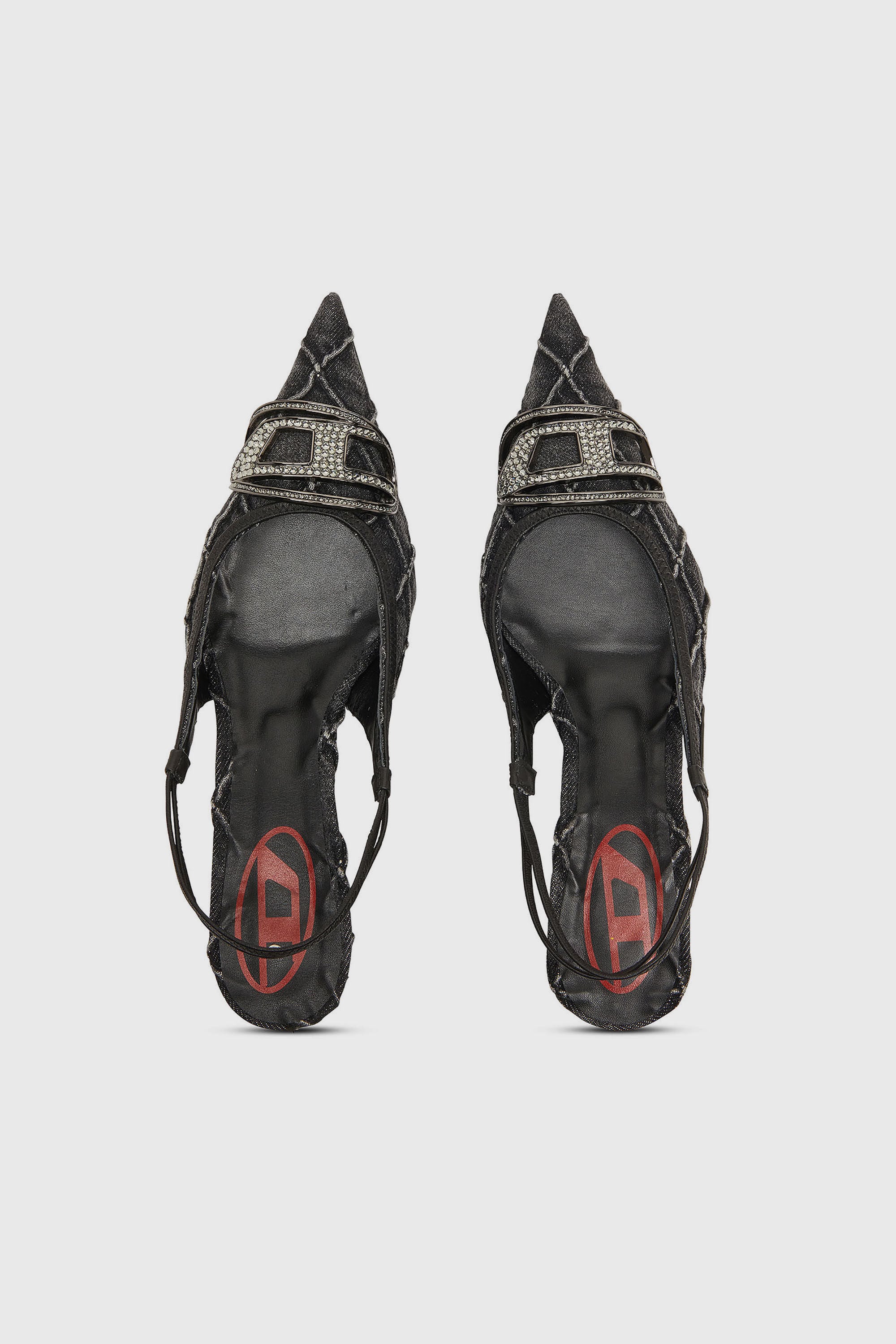 Diesel - D-VENUS SB 40, Damen D-Venus-Crystal-Logo Stepp-Denim-Slingback-Pumps in Schwarz - 4