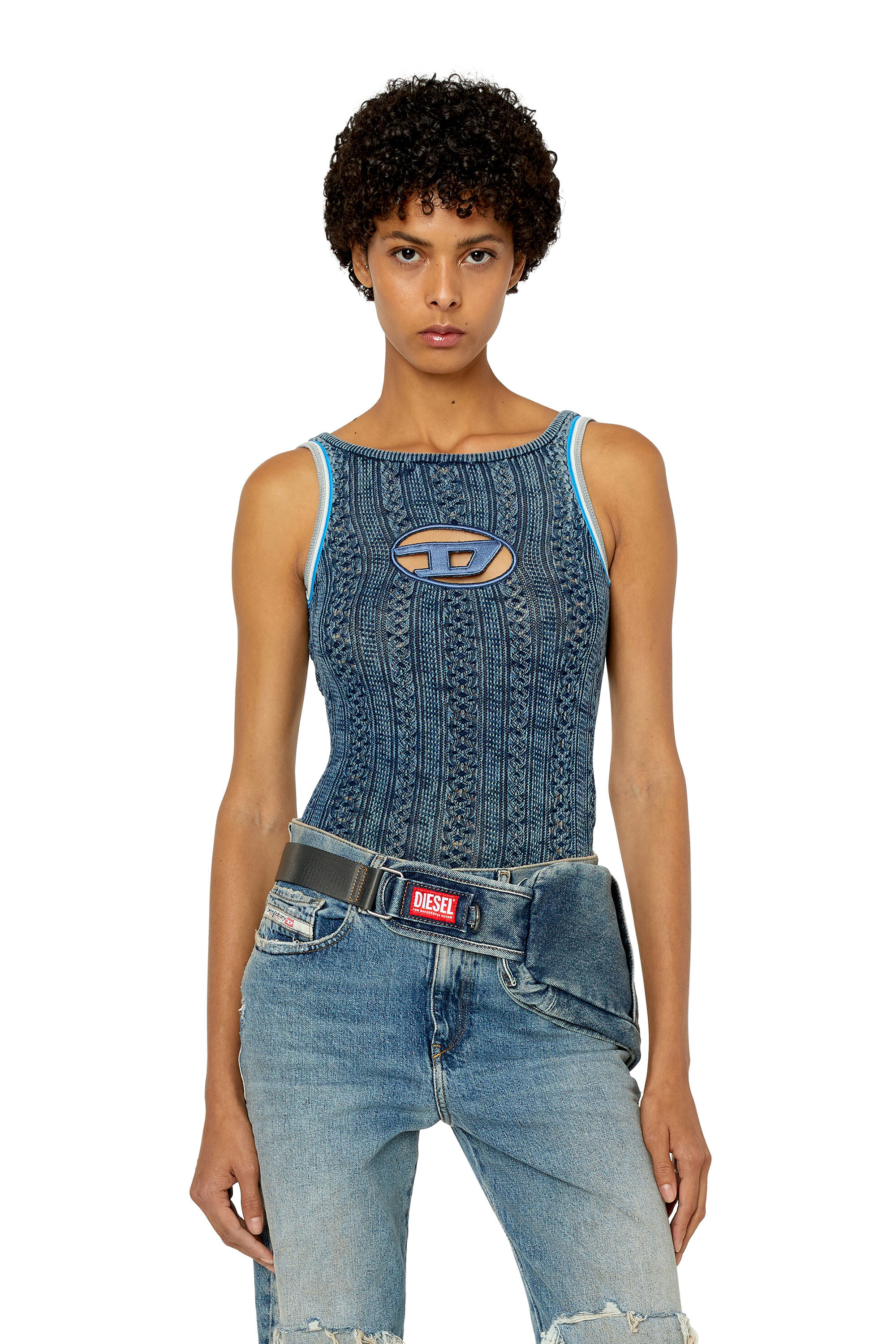 Diesel - M-ILAGROS, Damen Pointelle-Body mit Oval D-Cutout in Blau - 3