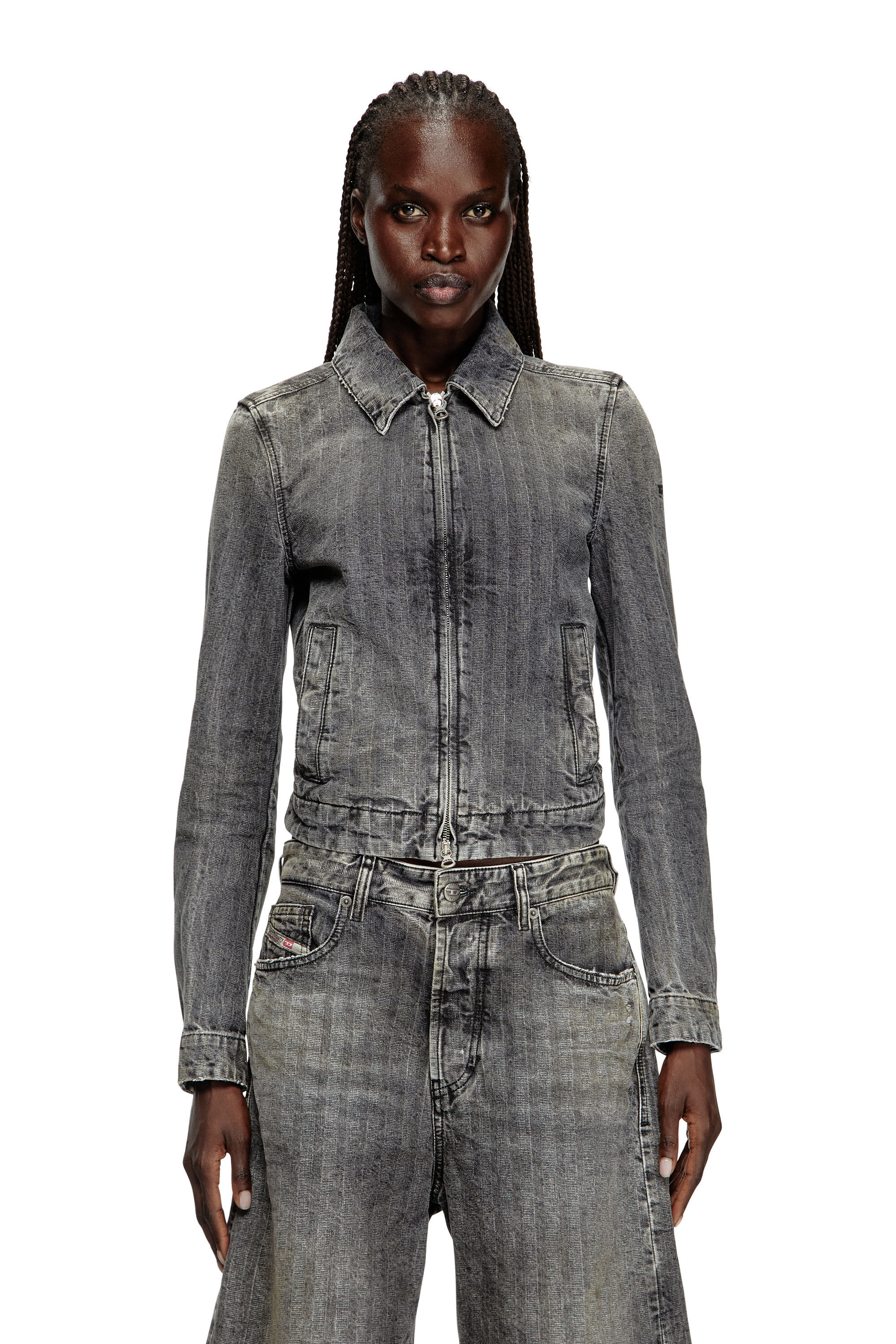 Diesel - DE-CORB, Damen Jacke aus Fischgrät-Denim in Hellgrau - 3