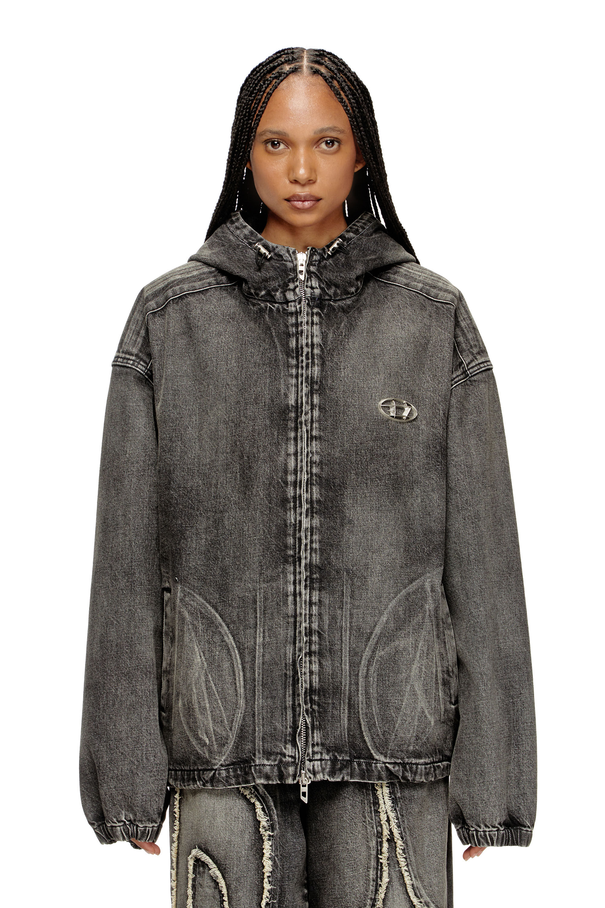 Diesel - THUGJACK, Unisex Kapuzejacke aus verwaschenem Denim in Schwarz - 6