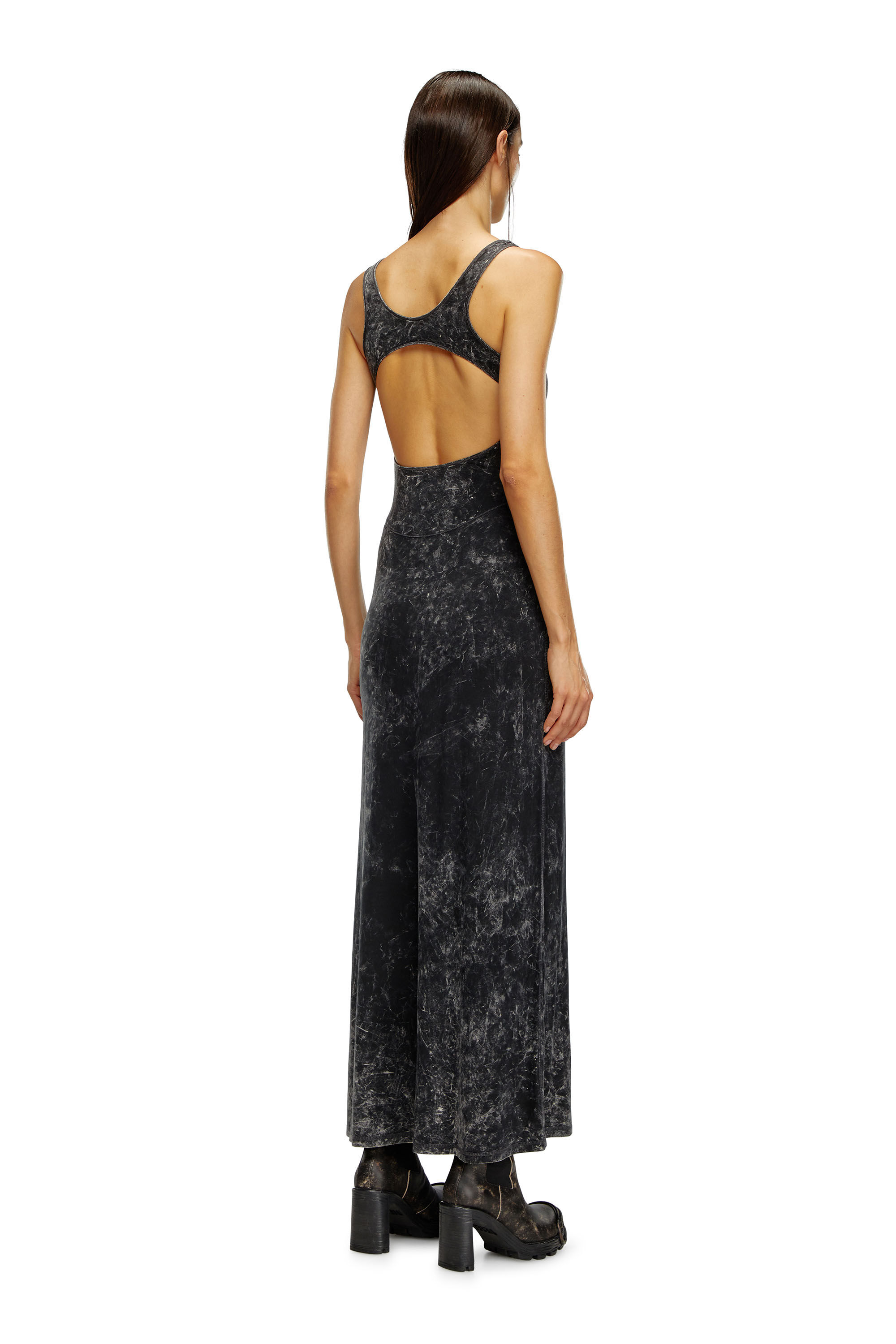 Diesel - D-AVENA-P1, Damen Maxikleid aus marmoriertem Stretch-Jersey in Schwarz - 3