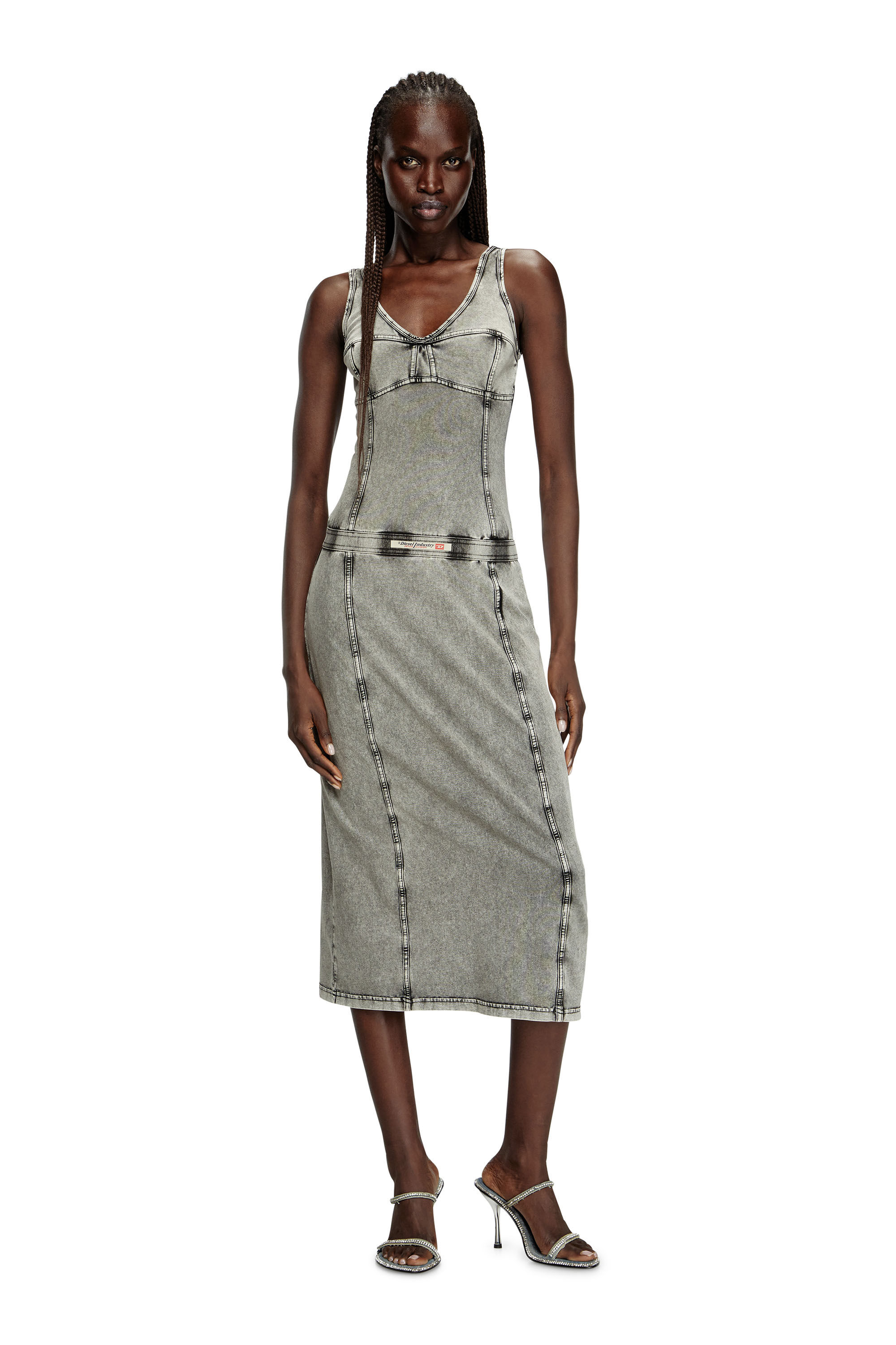 Diesel - D-INNY, Damen Ärmelloses Midi-Kleid mit Denim-Effekt in Grau - 1