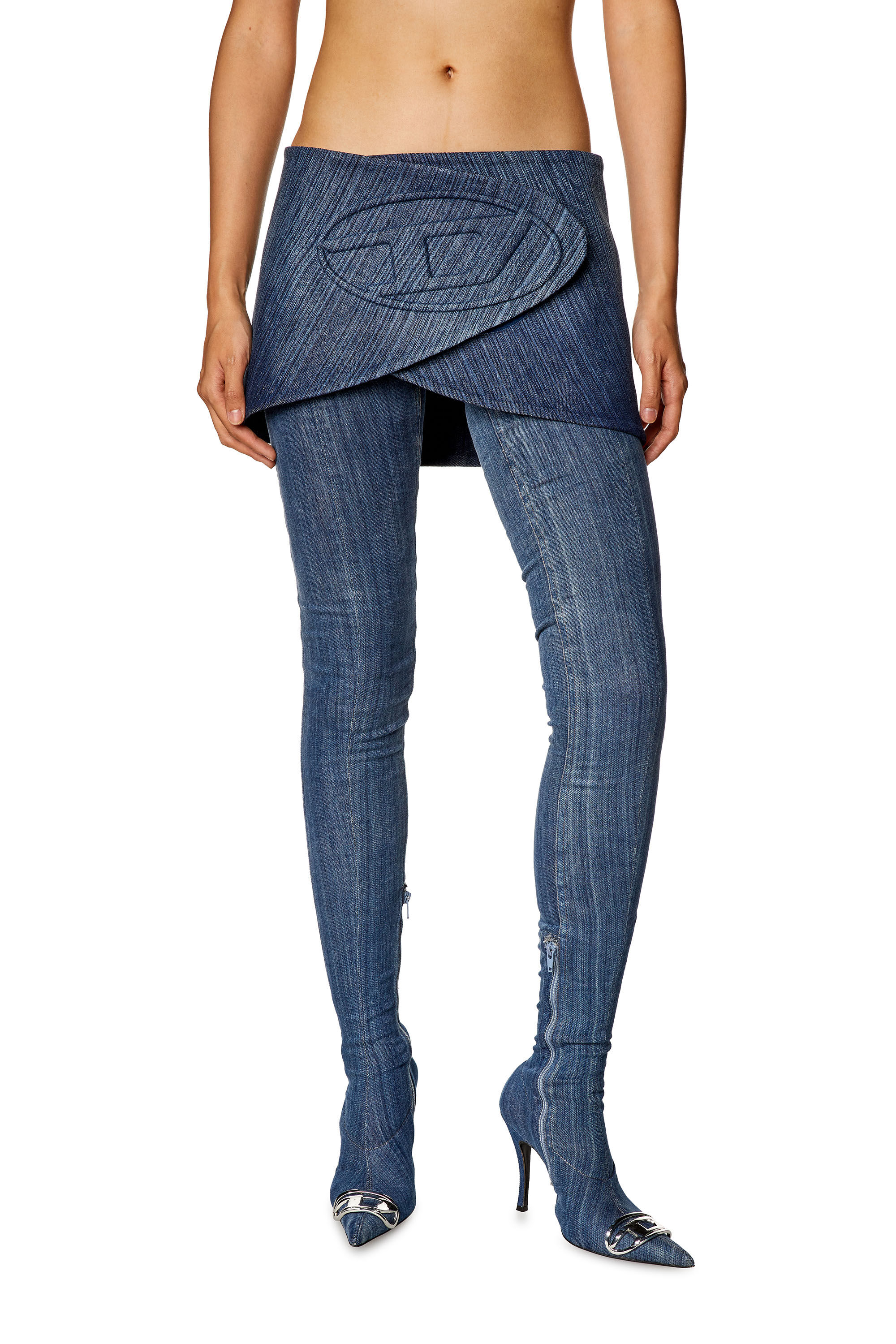 Diesel - DE-LORI-FSD, Woman Skirt-belt in streaky denim in Blue - Image 3