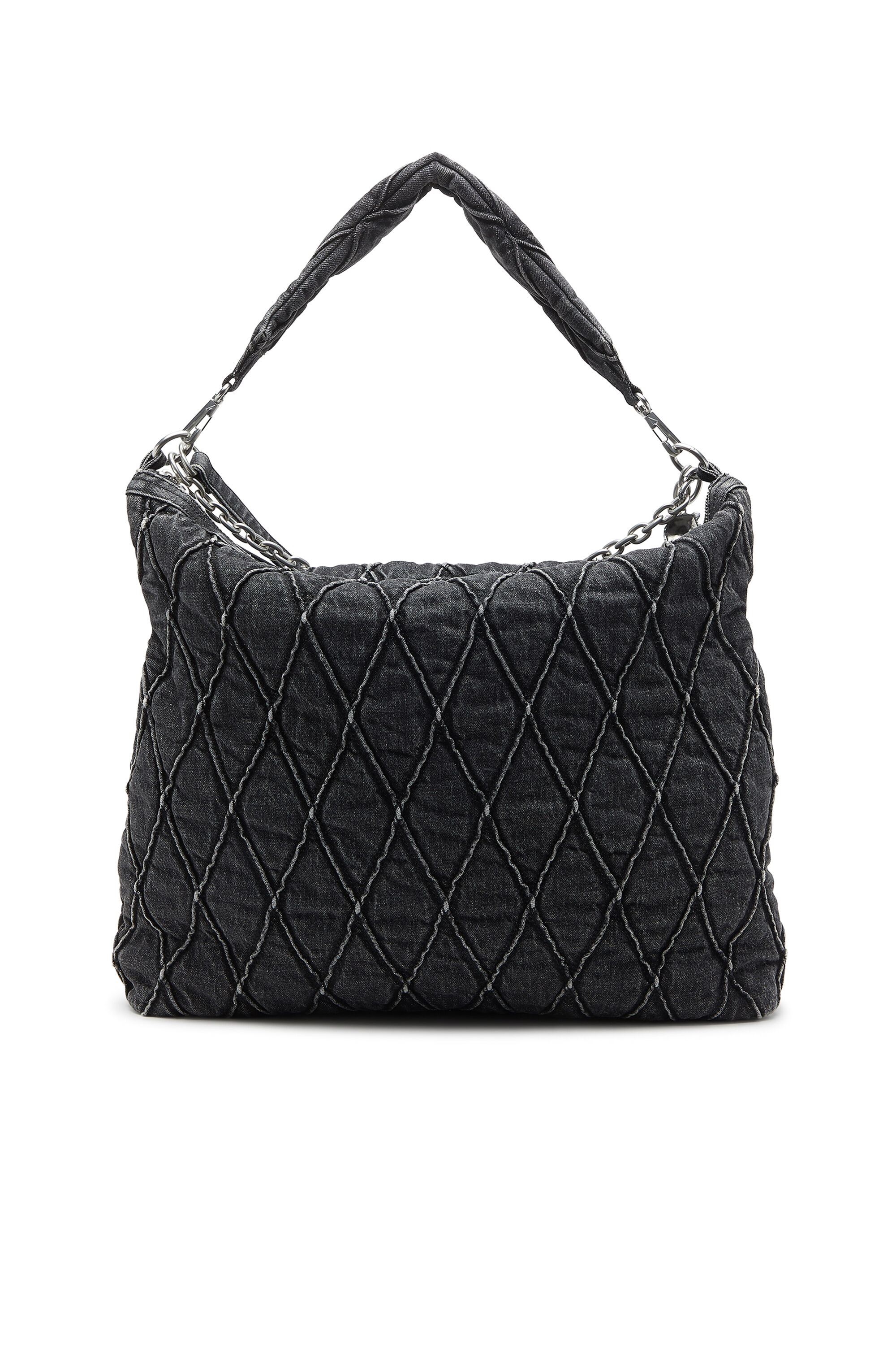 Diesel - HOSHI CHARM-D HOBO, Damen Gesteppte Hobo-Tasche aus Denim mit Kettenanhängern in Schwarz - 3