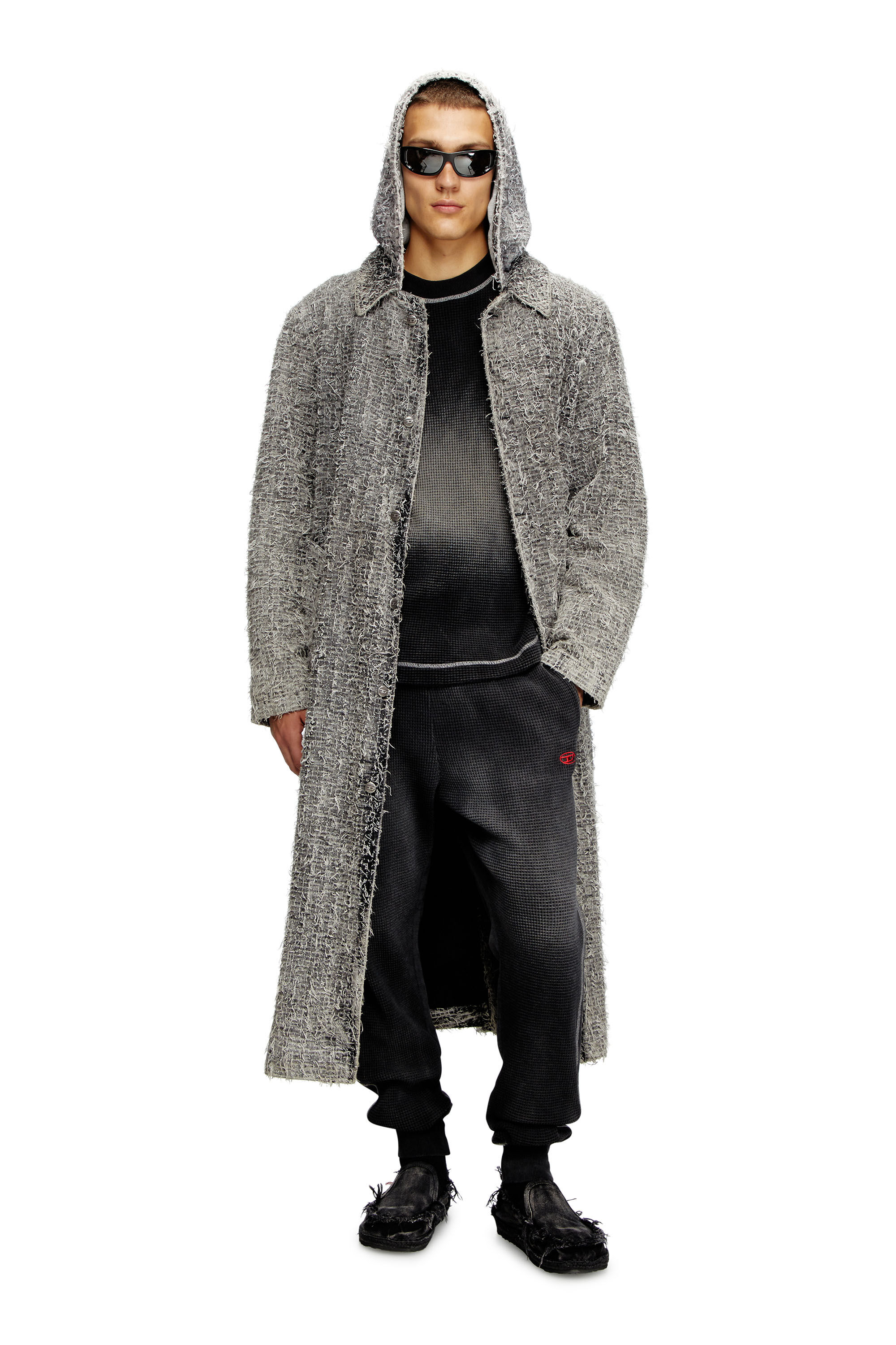 Diesel - S-WAFYCOL, Herren Sweatshirt mit halblangen Ärmeln aus Waffelstoff und Jersey in Schwarz - 1