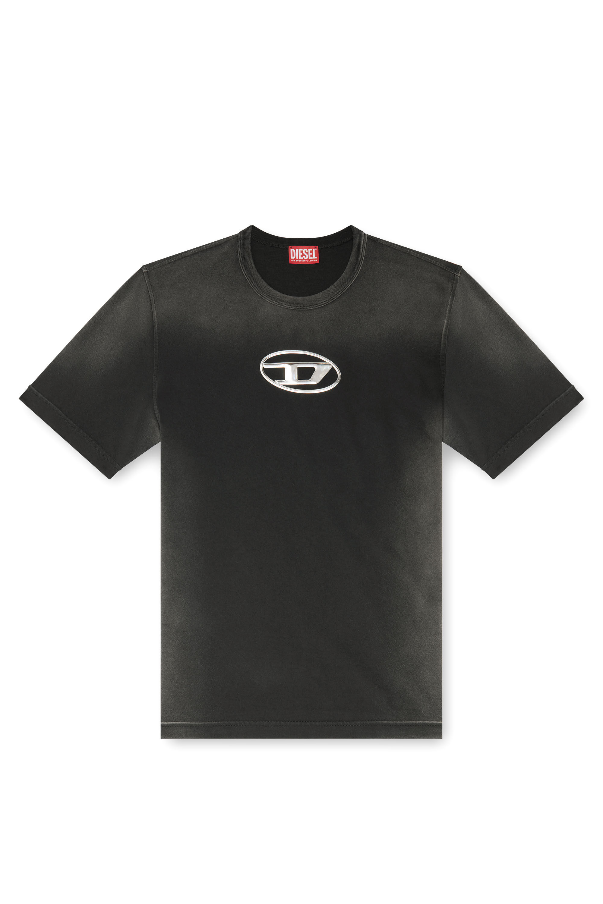 Diesel - T-ADJUST-Q8, Herren Verblasstes T-Shirt mit ausgeschnittenem Oval D in Schwarz - 2