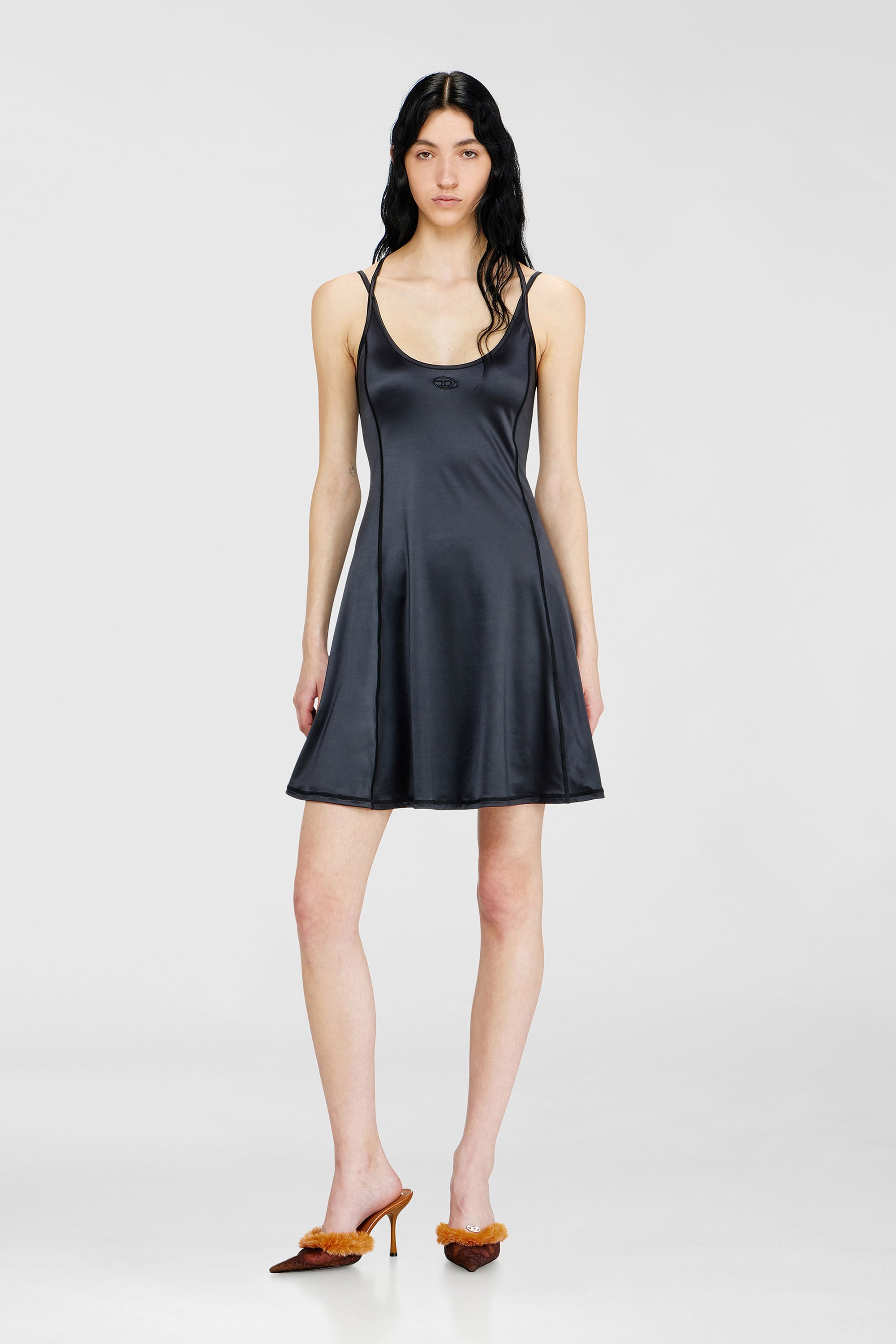 Diesel - D-IMMY, Damen Flie&szlig;endes Minikleid mit doppelten Tr&auml;gern in Schwarz - 3