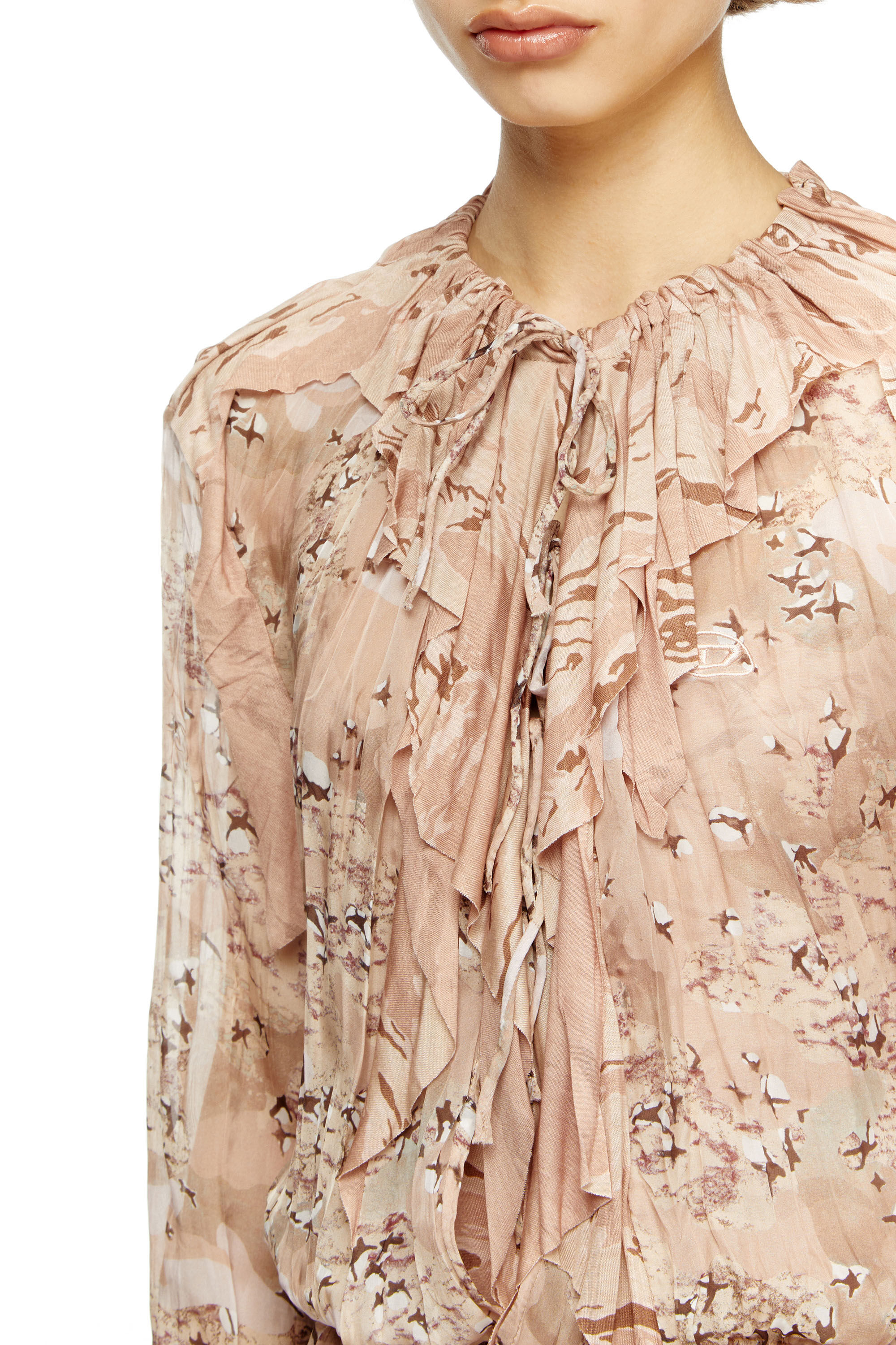 Diesel - D-AZZLING-R1, Damen Rüschen-Maxikleid aus Camo-Chiffon in Gesichtspuder - 5