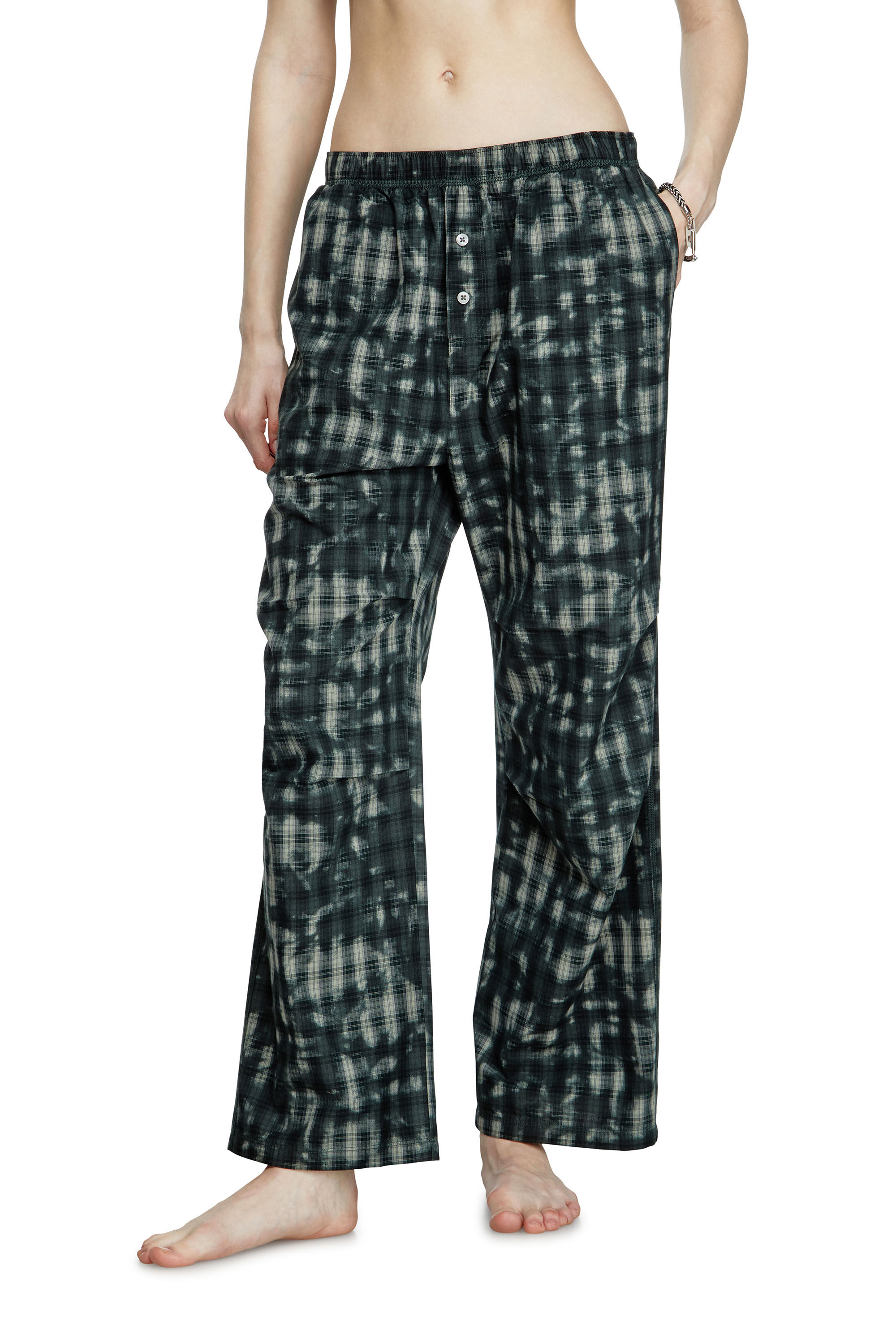 Diesel - VINCE-UTLT, Unisex Pyjamahose mit Karo-Print in Dunkelgrün - 5