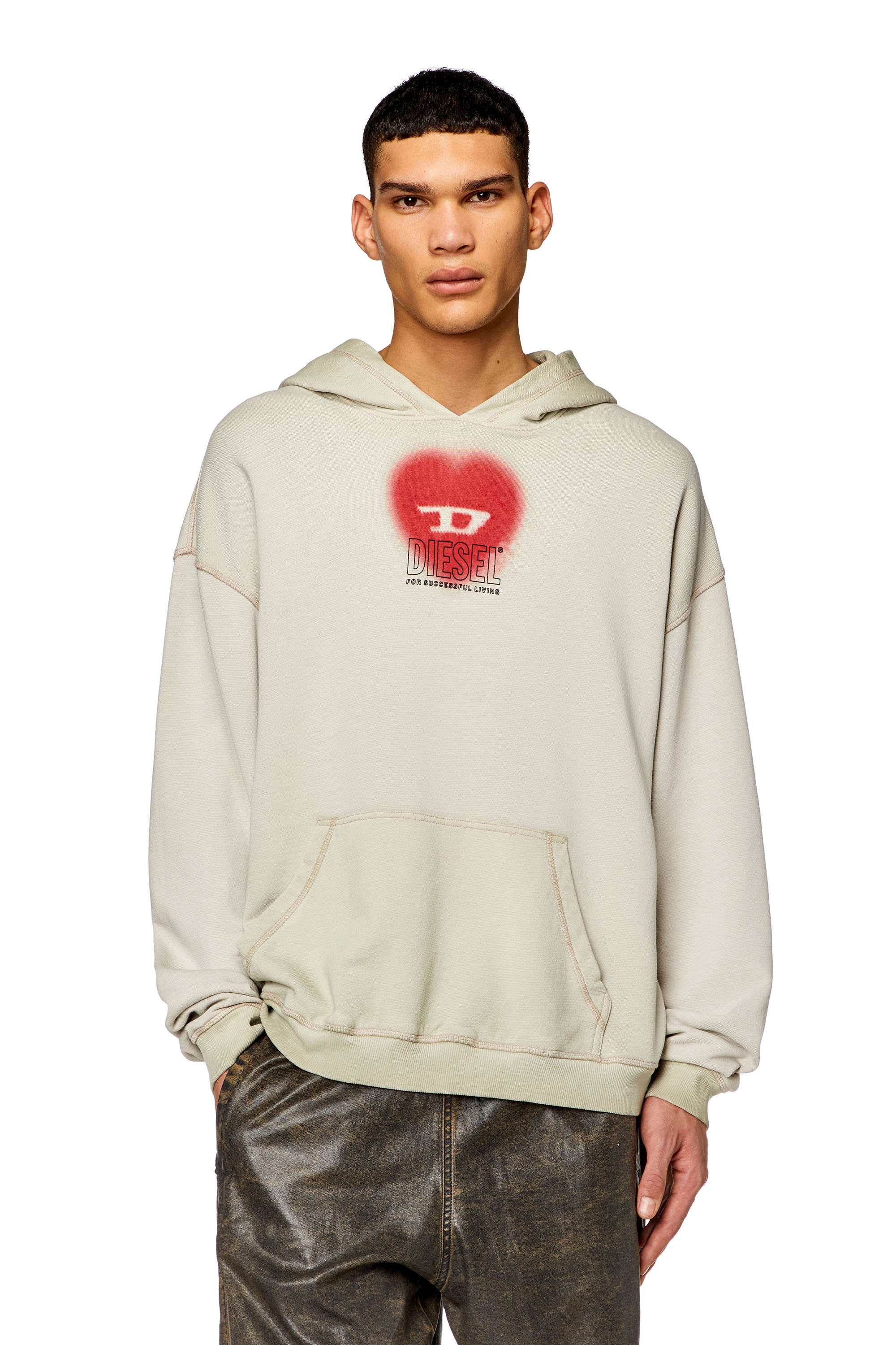 Diesel - S-BOXT-HOOD-N10, Man Faded hoodie with heart print in Beige - Image 3