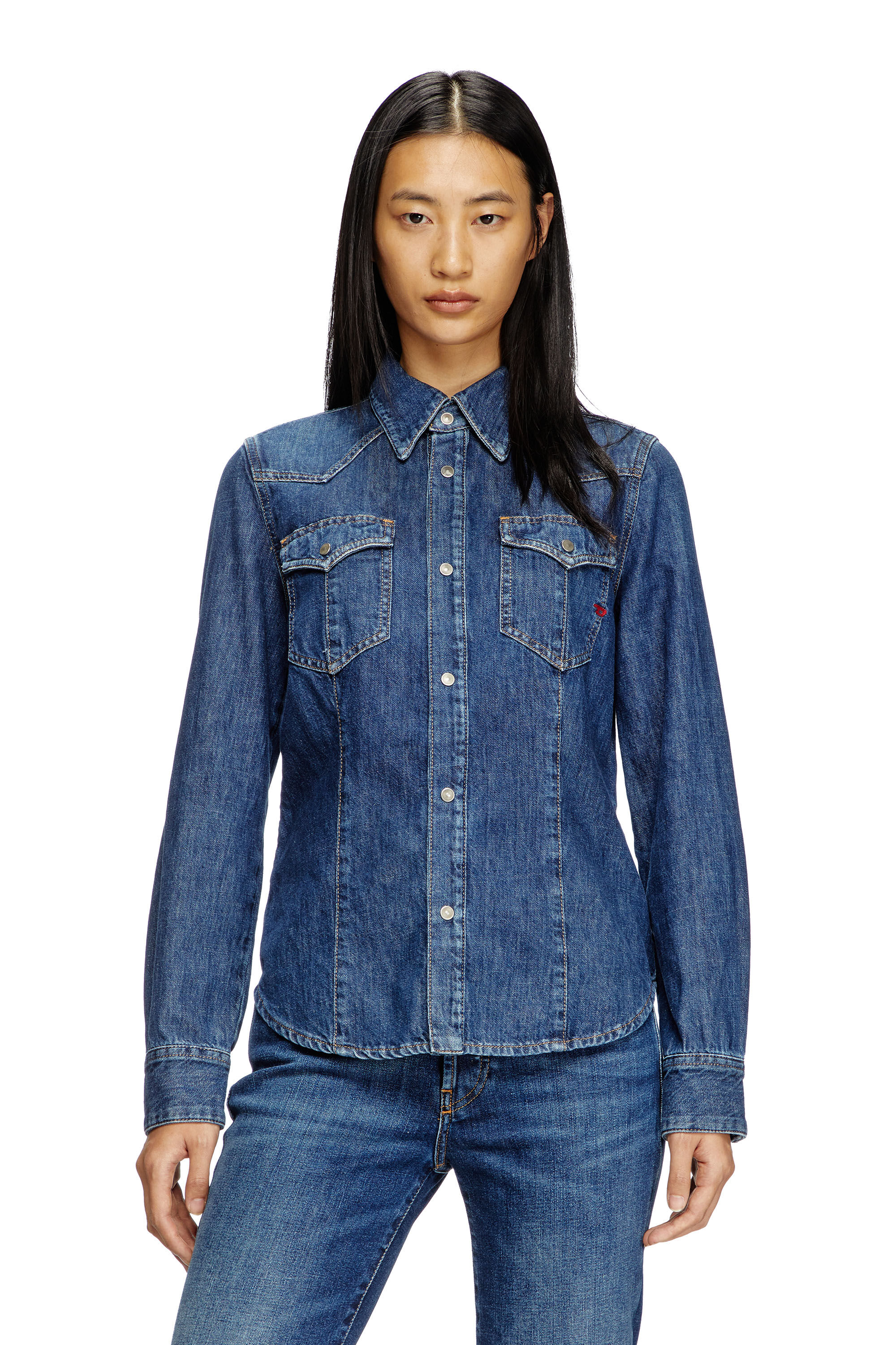 Diesel - DE-WAVES, Damen Western-Shirt aus Denim in Blau - 3