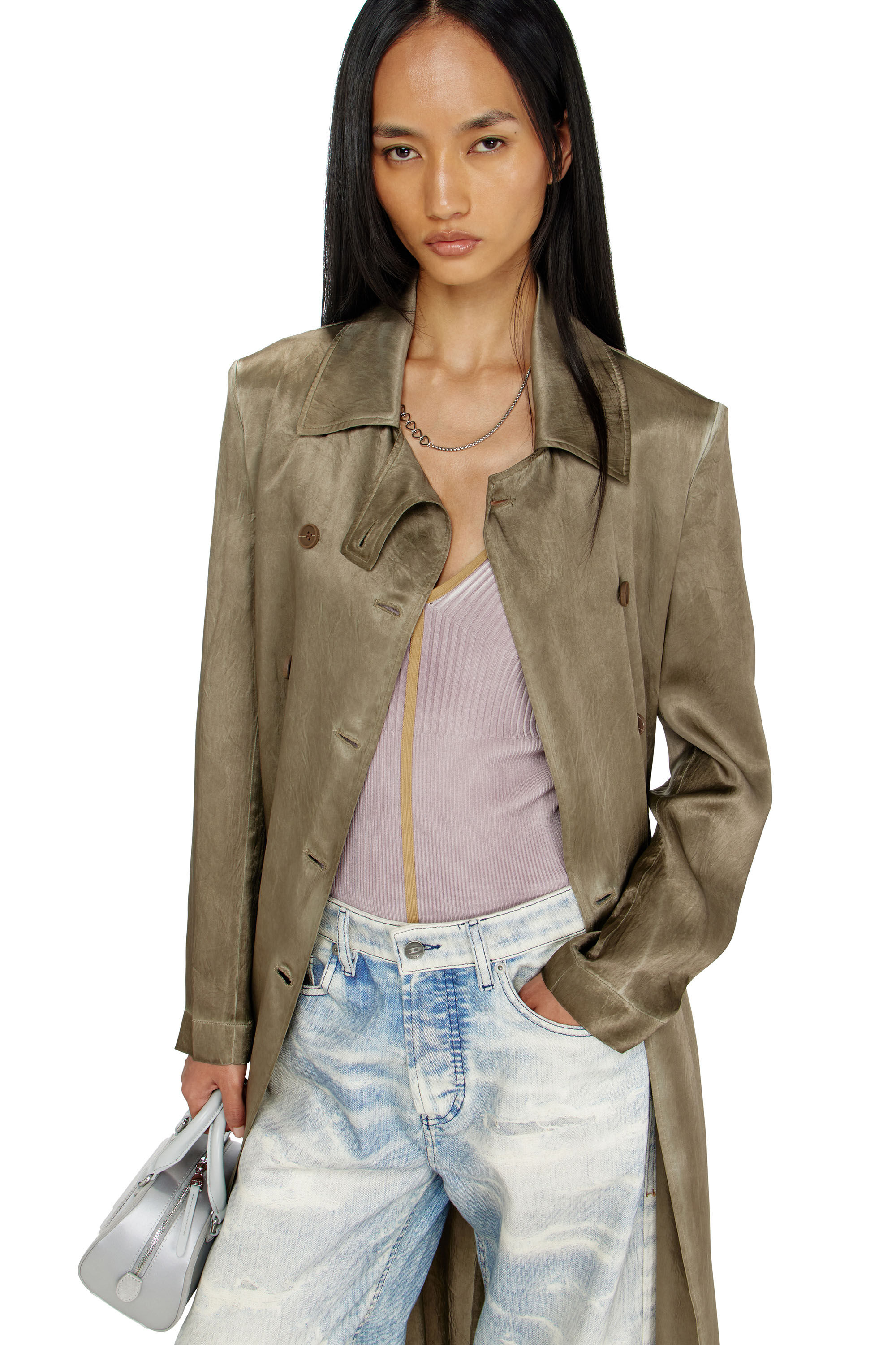 Diesel - G-LADES, Damen Trenchcoat aus geknittertem Satin in null - 6