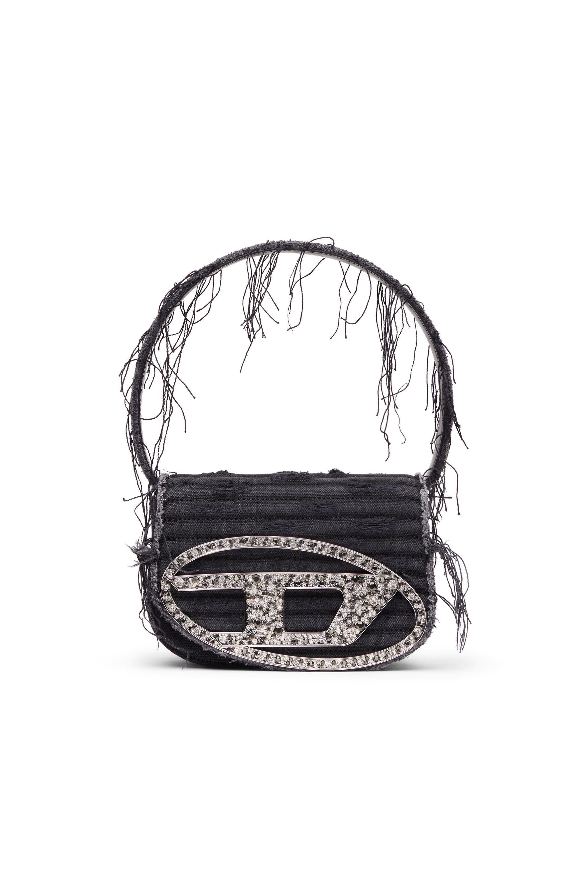 Damen 1DR Ikonische Schultertasche aus Canvas und Leder Schwarz Diesel