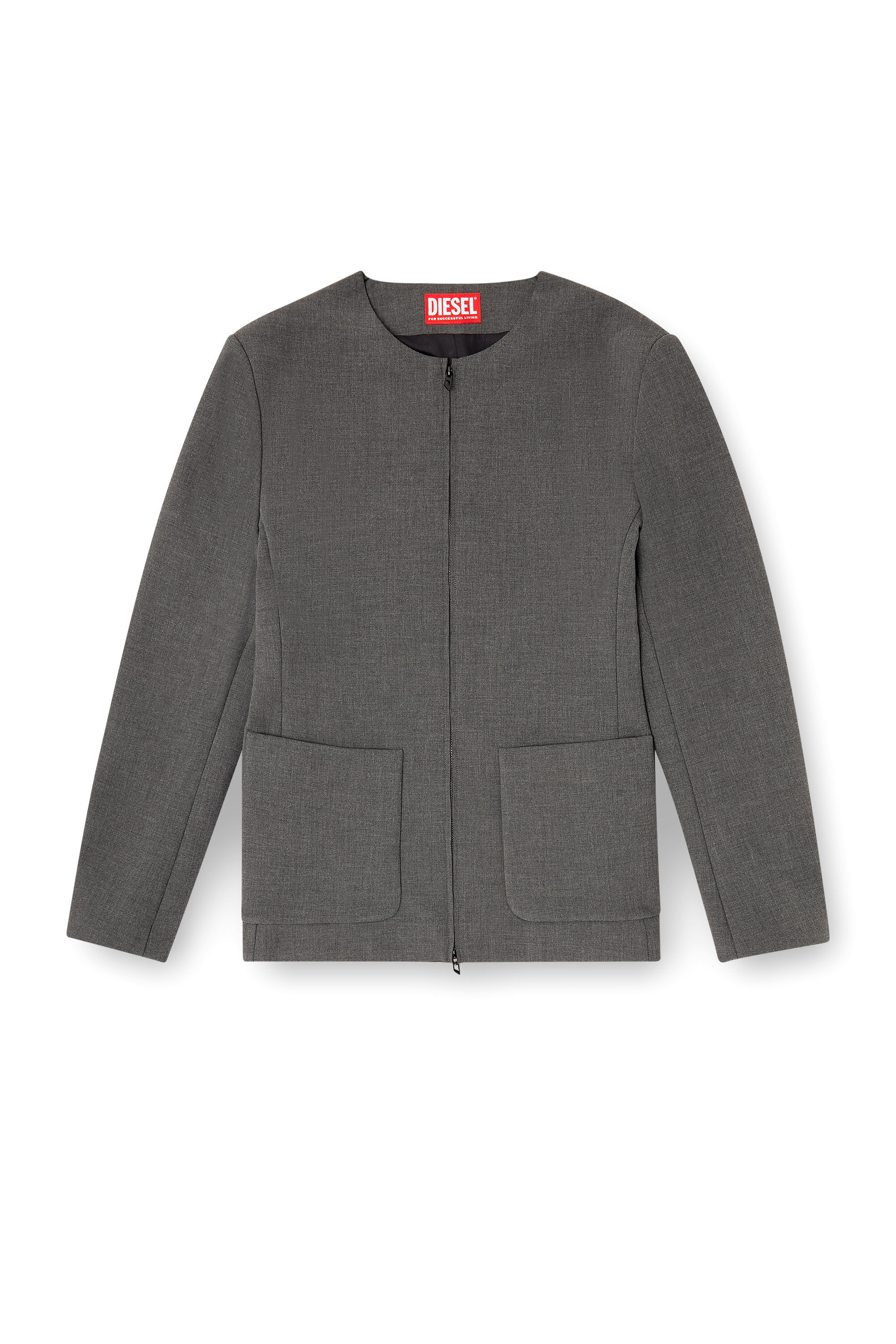 Diesel - J-CESAR-NEO, Herren Kragenlose Jacke aus neoprenbeschichtetem Stoff in Grau - 2
