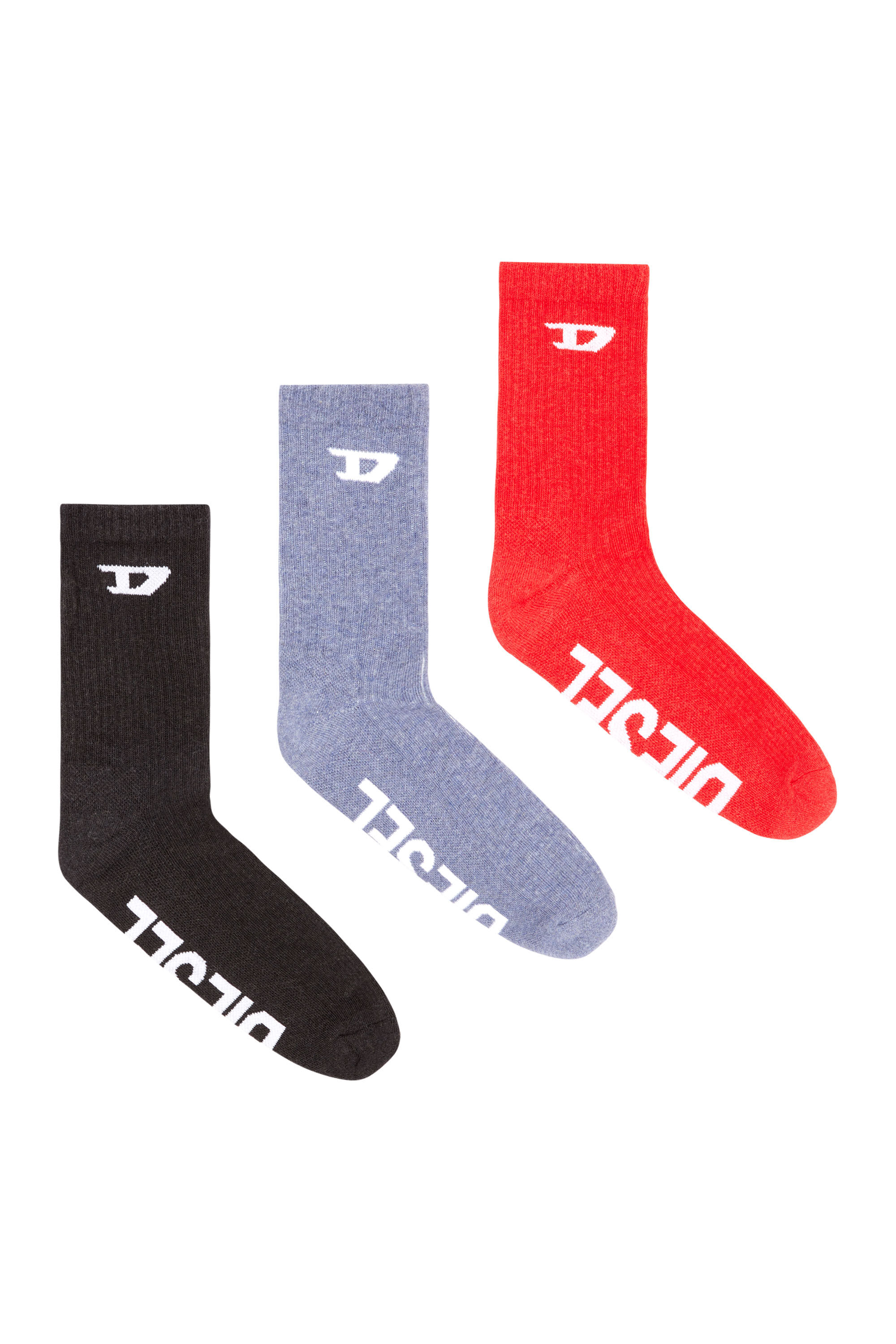 Diesel - SKM-D-CREW-SPORT-SOCKS, Herren Rippsocken mit D-Logo im Dreierpack in Orange/Blau - 1