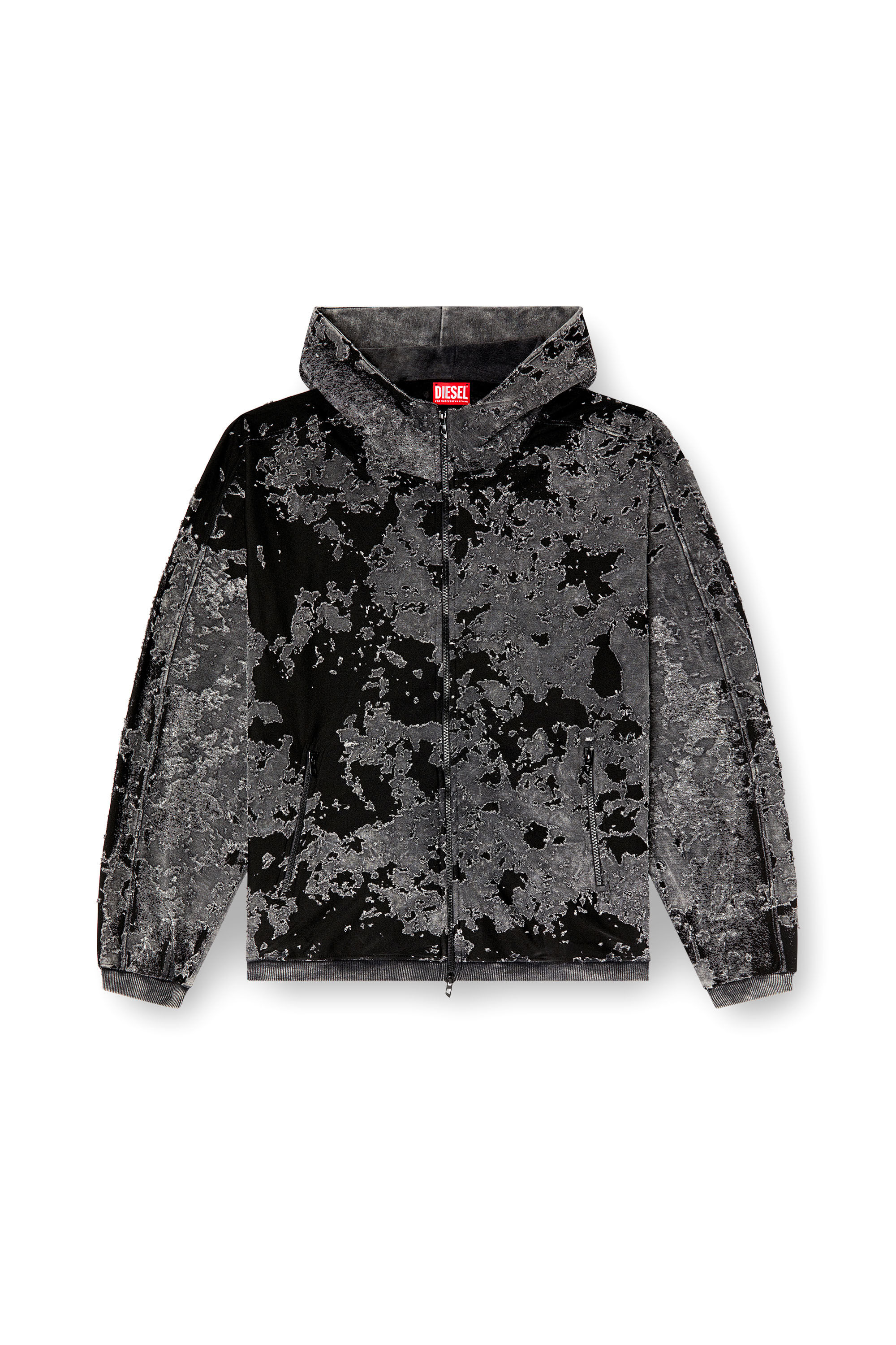 Diesel - S-IRTA, Herren Devoré-Hoodie mit Camouflage-Effekt in Schwarz - 2