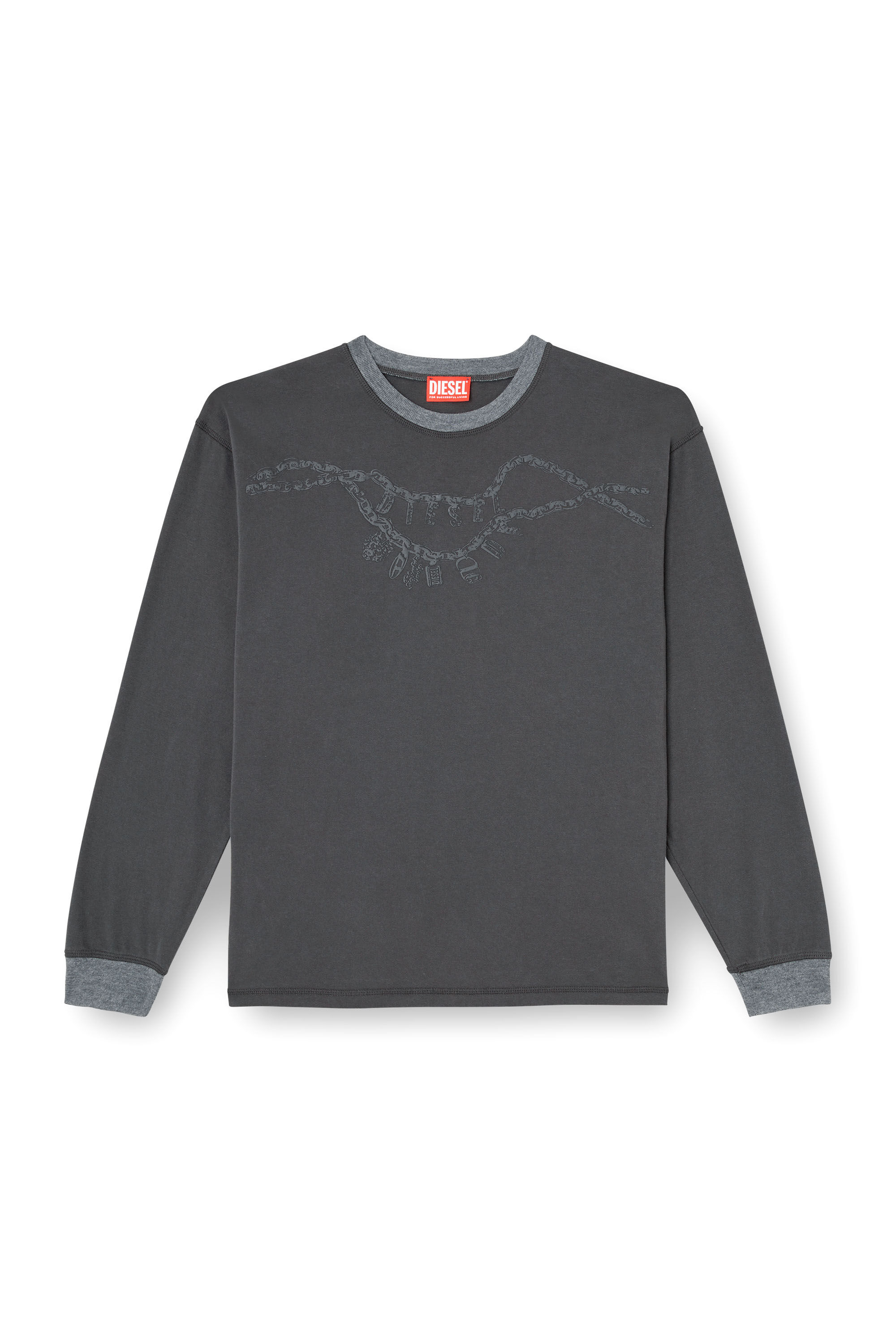 Diesel - T-BOXT-LS-HOSHI, Unisex Langarm-T-Shirt mit Anhänger-Halskette-Print in Dunkelgrau - 2