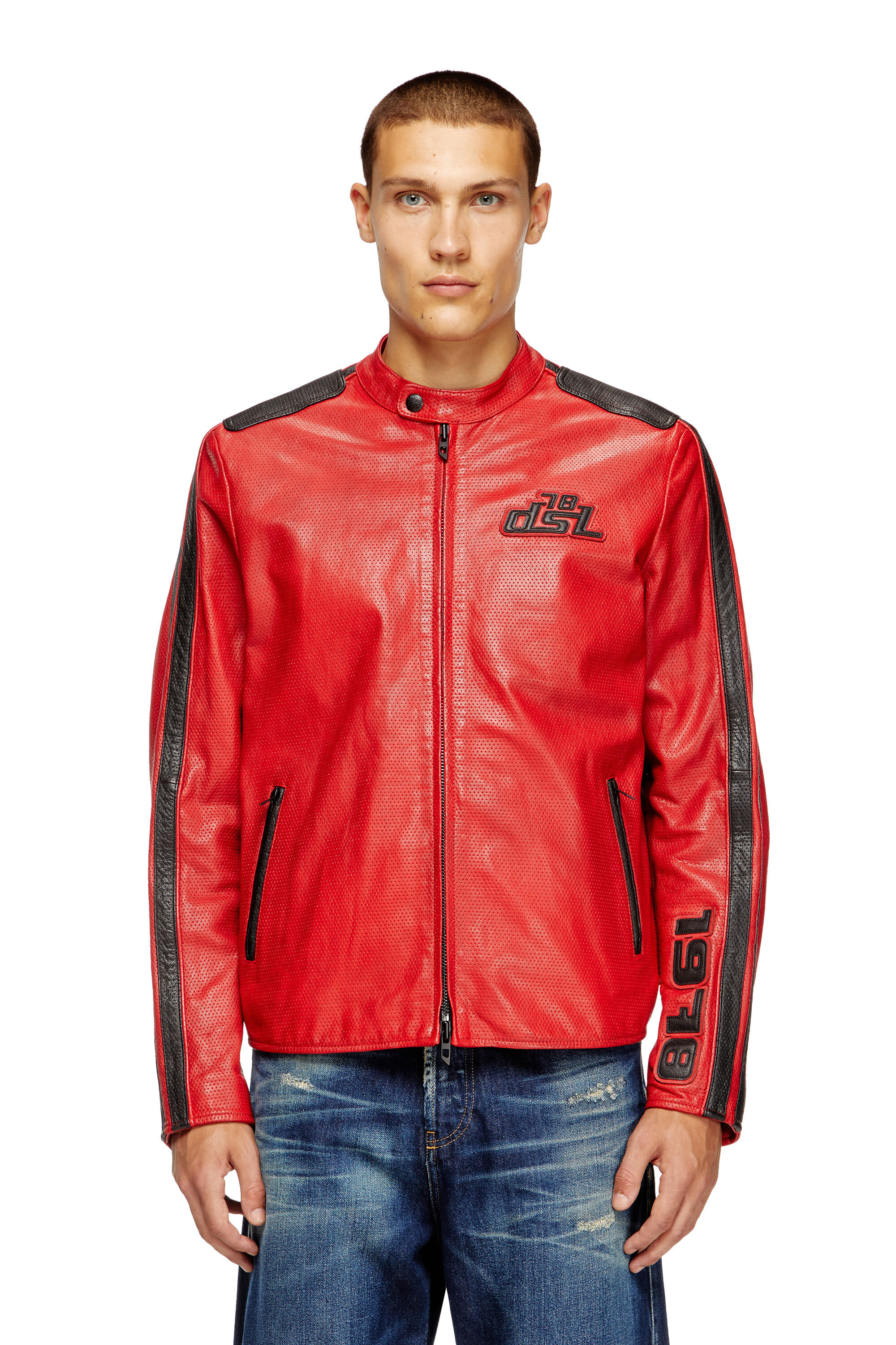 Diesel - L-POP, Unisex Bikerjacke aus perforiertem Leder in Rot - 3