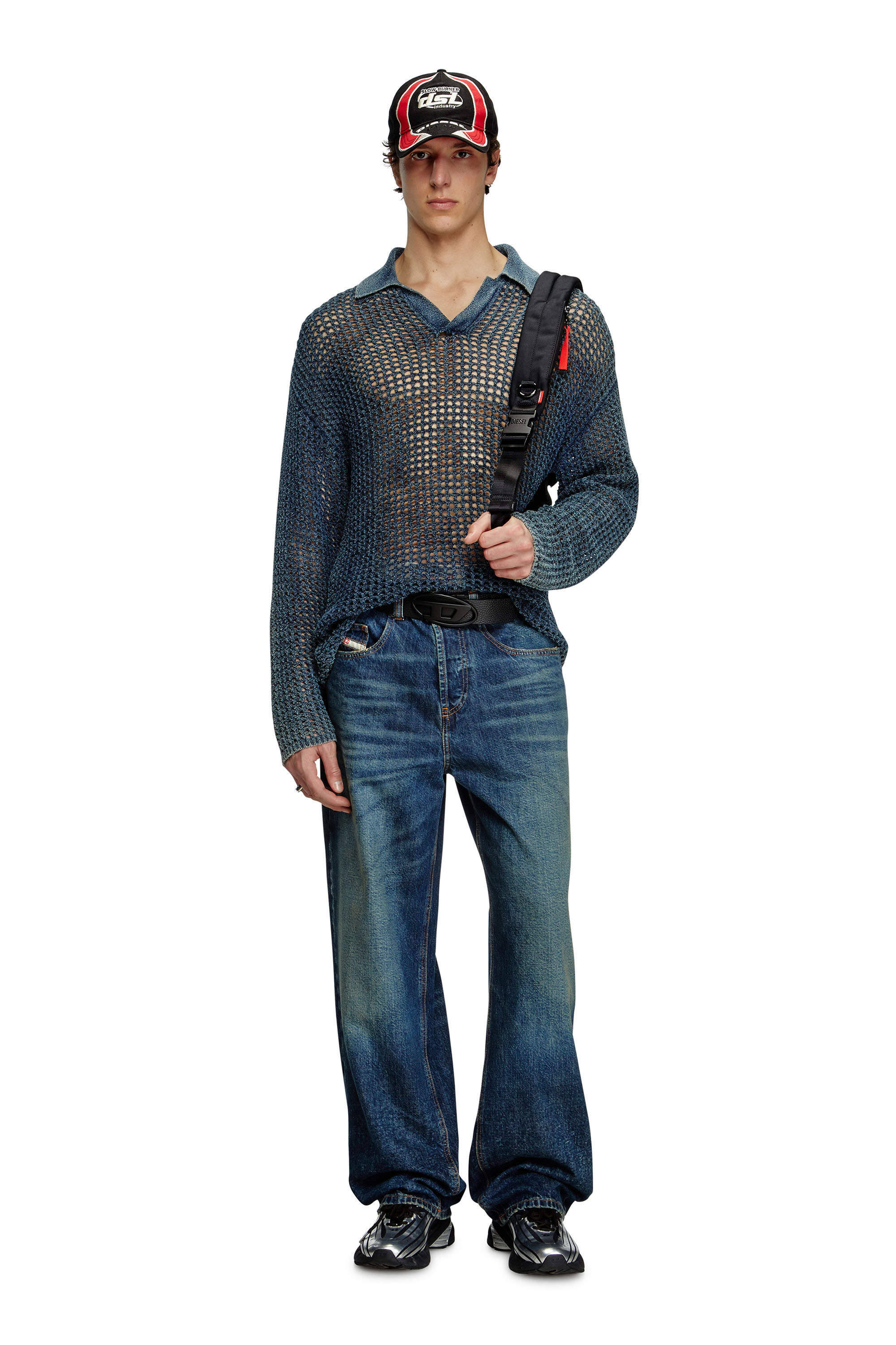 Diesel - K-SQUARED, Herren Offen gestrickter Polo-Pullover aus Denim-Garn in Blau - 1