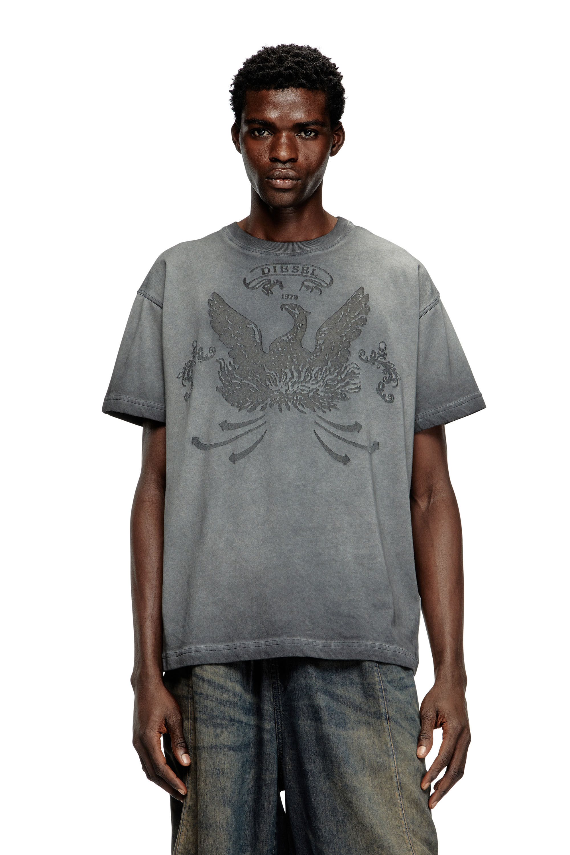 Diesel - T-NORM-T9, Herren T-Shirt mit Phönix-Dévoré in Grau - 3