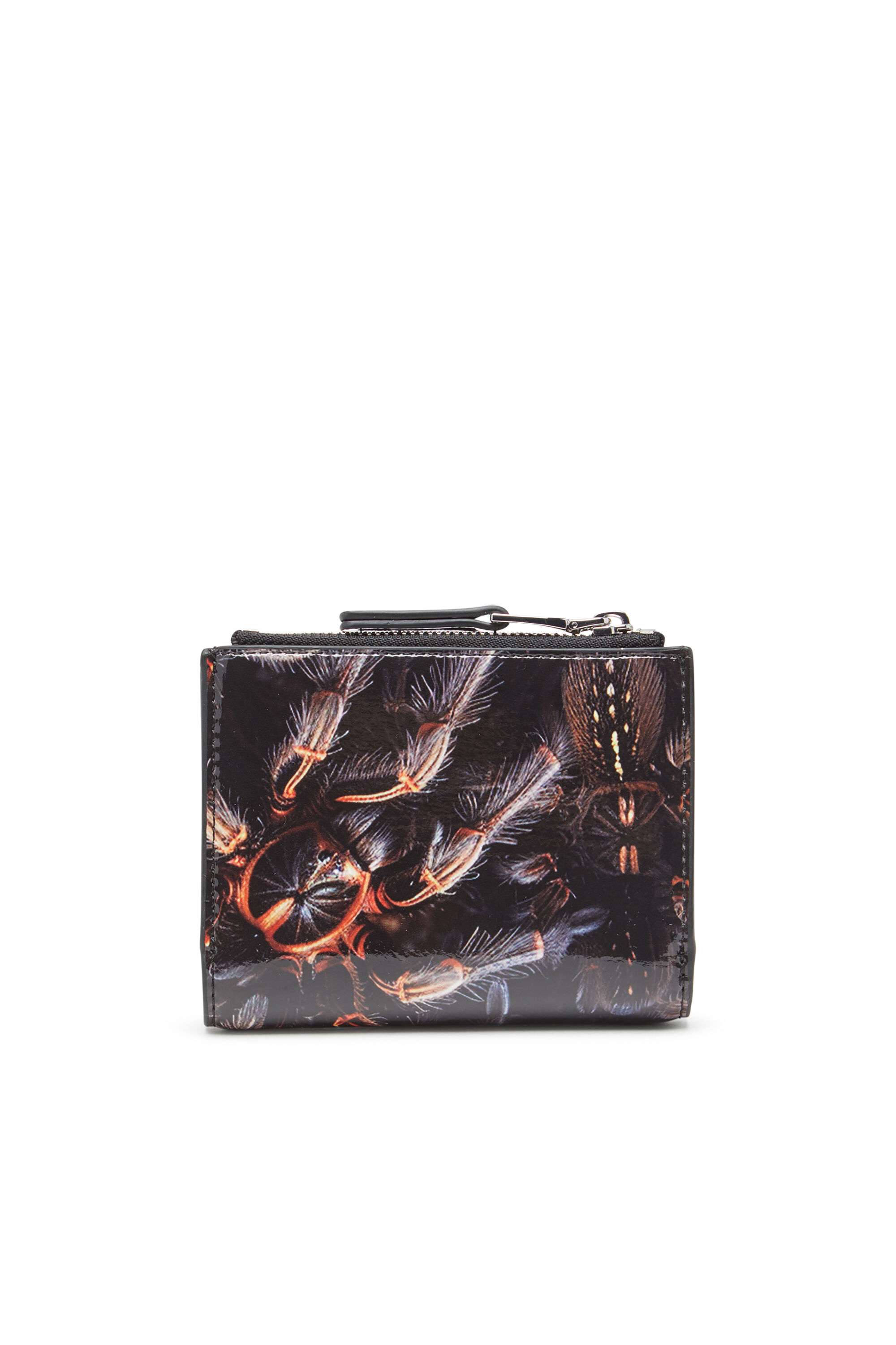 Diesel - PLAY BI-FOLD ZIP II, Damen Kleines Portemonnaie aus bedrucktem glänzendem PU in Schwarz/Braun - 2