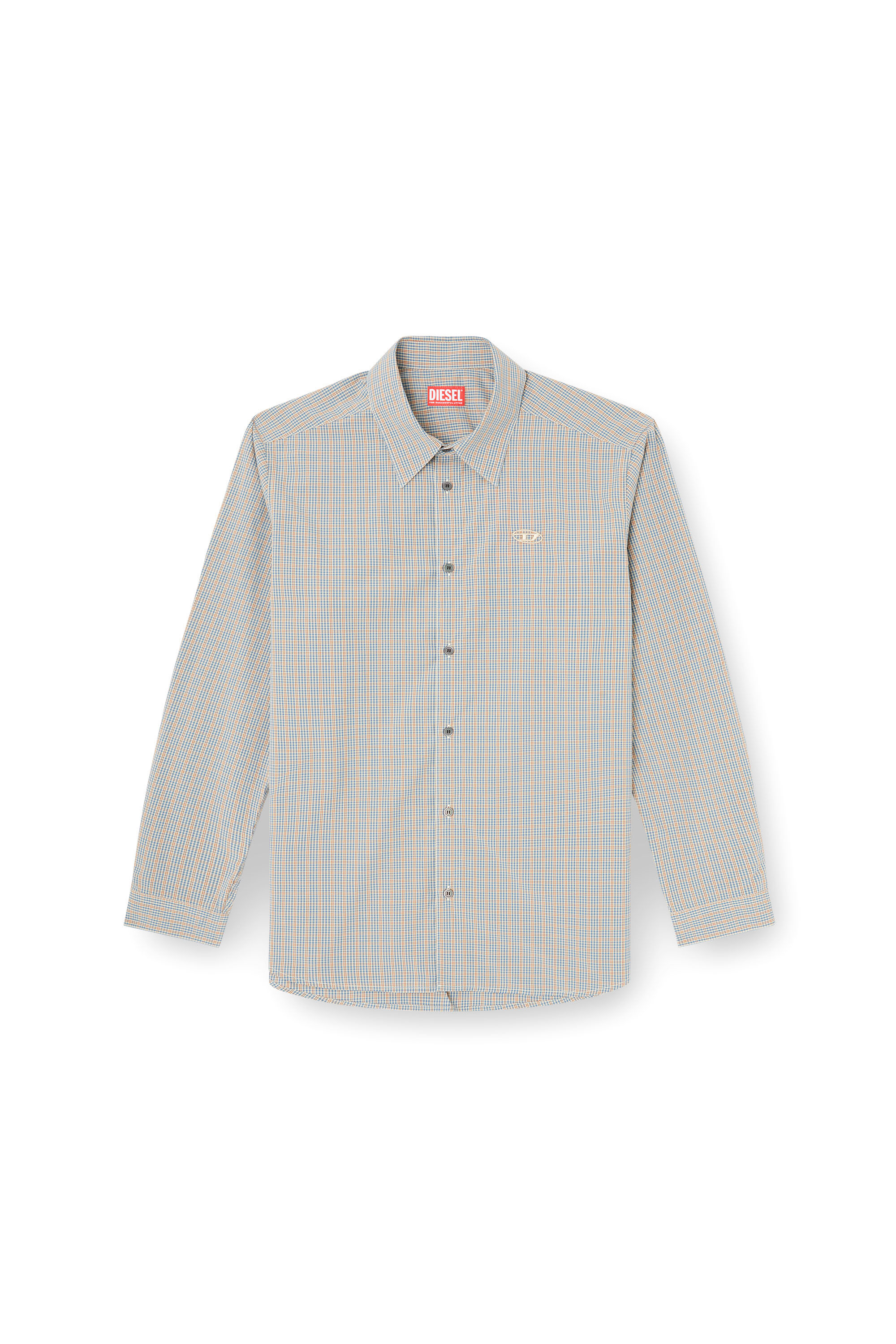 Diesel - S-SIMPLY-DLBV, Herren Karo-Shirt mit Oval D-Stickerei in Braun/Grau - 2