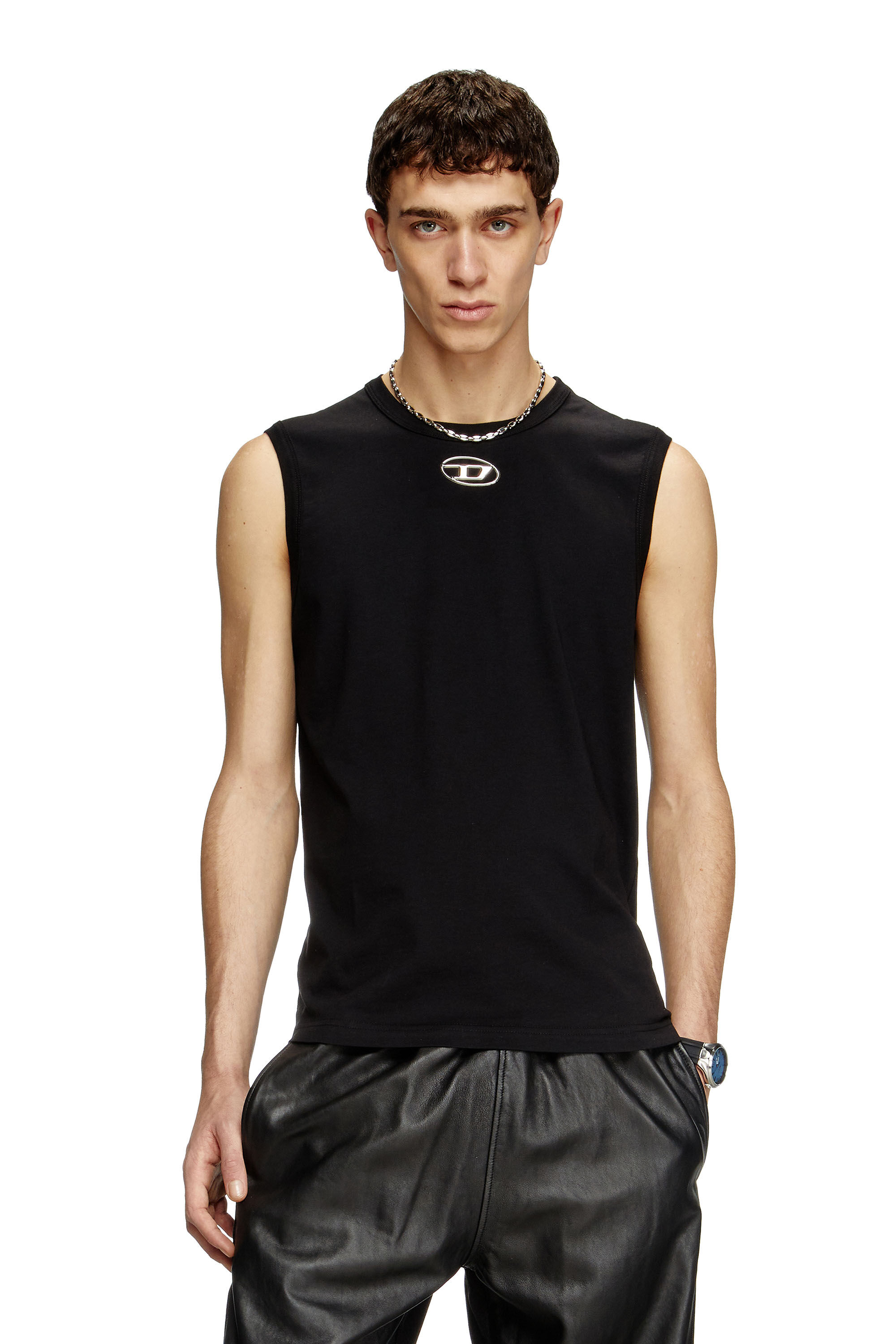 Men's Tank top with metallic Oval D | Black | Diesel DE