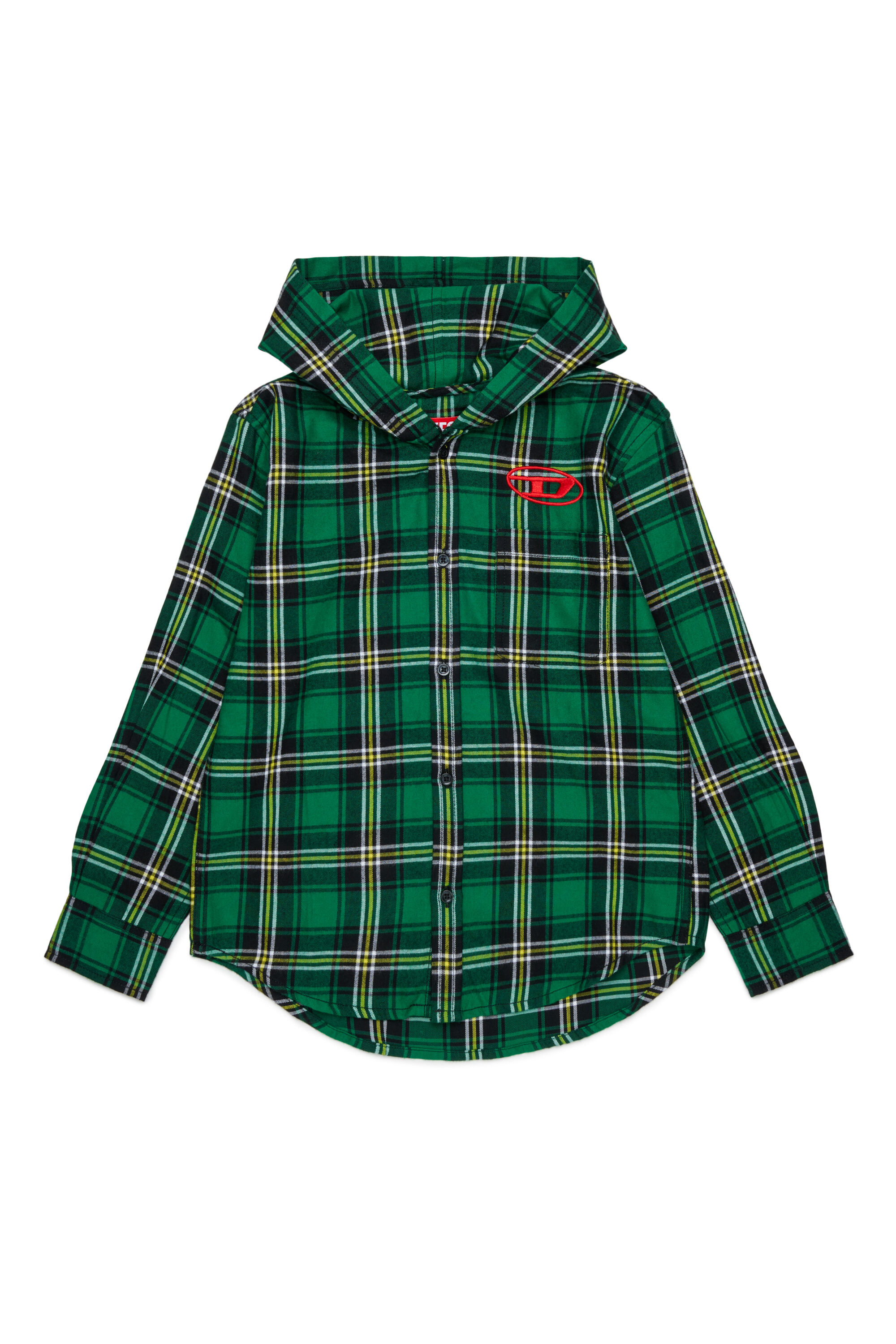Diesel - CHECK OVER, Herren Hooded check shirt mit Oval D Stickerei in Gr&uuml;n - 1