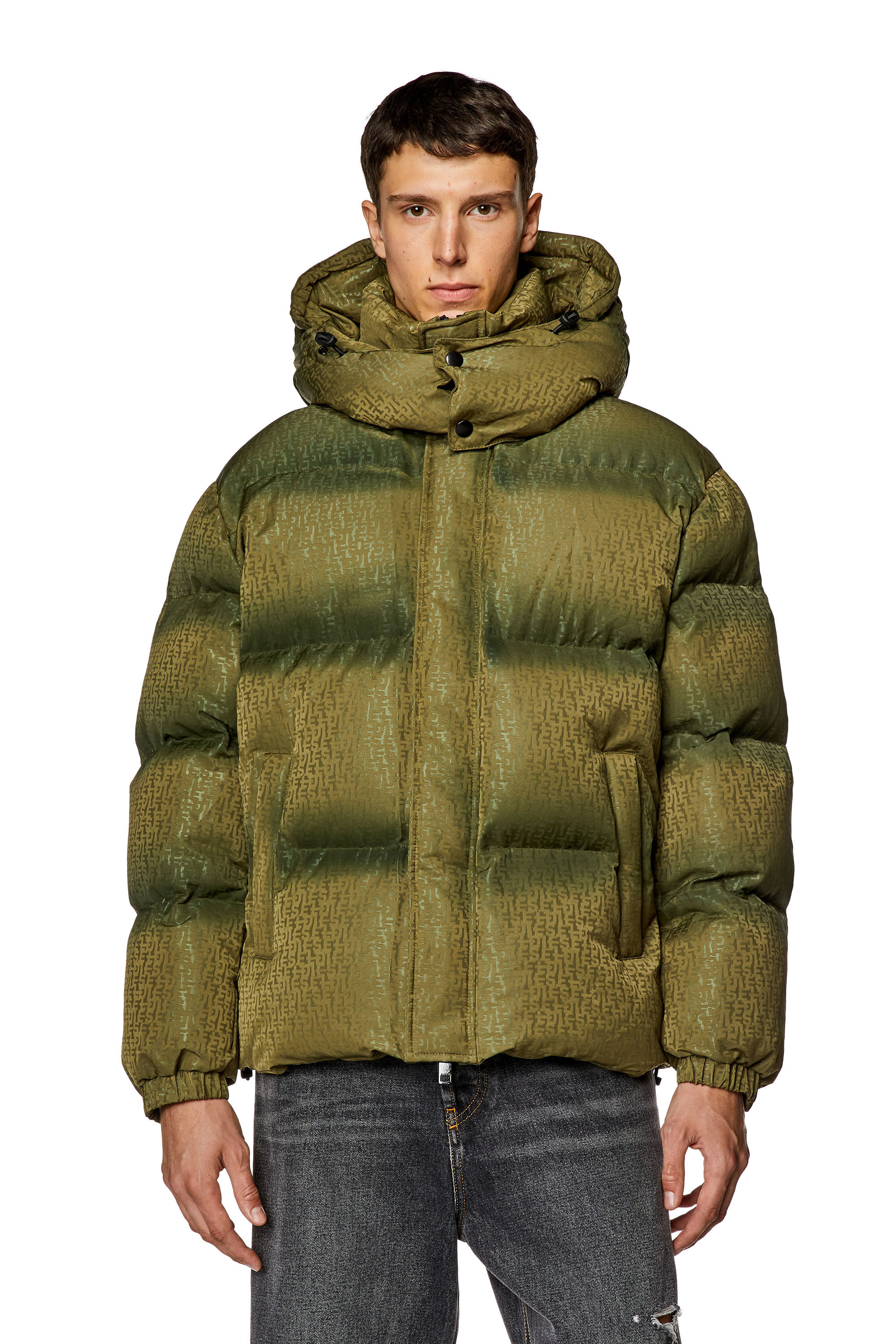Diesel BLUE ‘W-DAY-PRINT’ puffer jacket Men's Puffer jacket with monogram motif | Green | Diesel