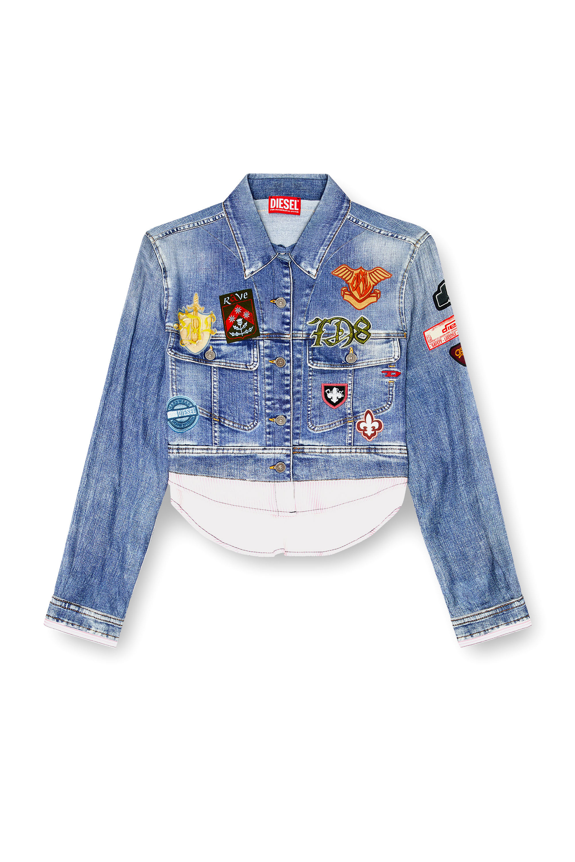 Diesel - C-LONE, Damen Cropped-Satinhemd mit trompe-l&rsquo;oeil-Denim-Print in null - 2