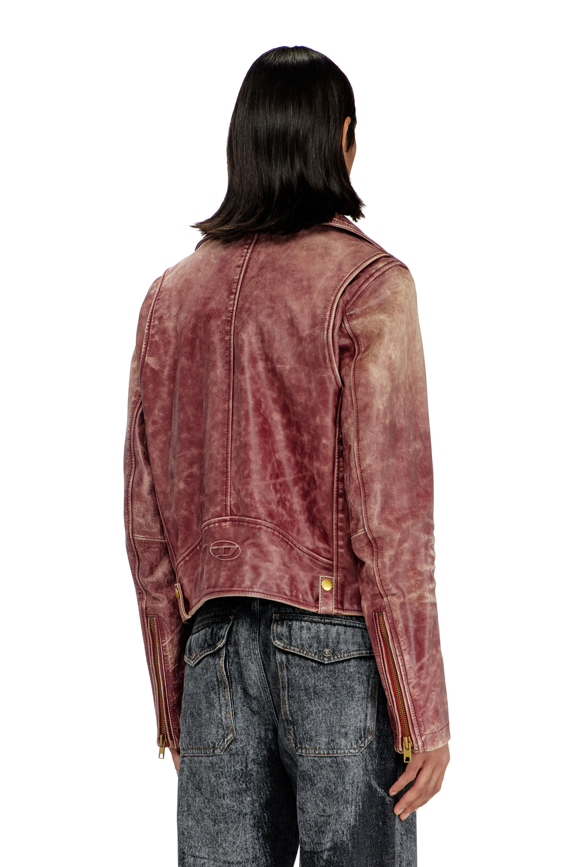 Diesel - L-EON-CJCM, Herren Biker-Jacke aus behandeltem Leder in Braun - 4