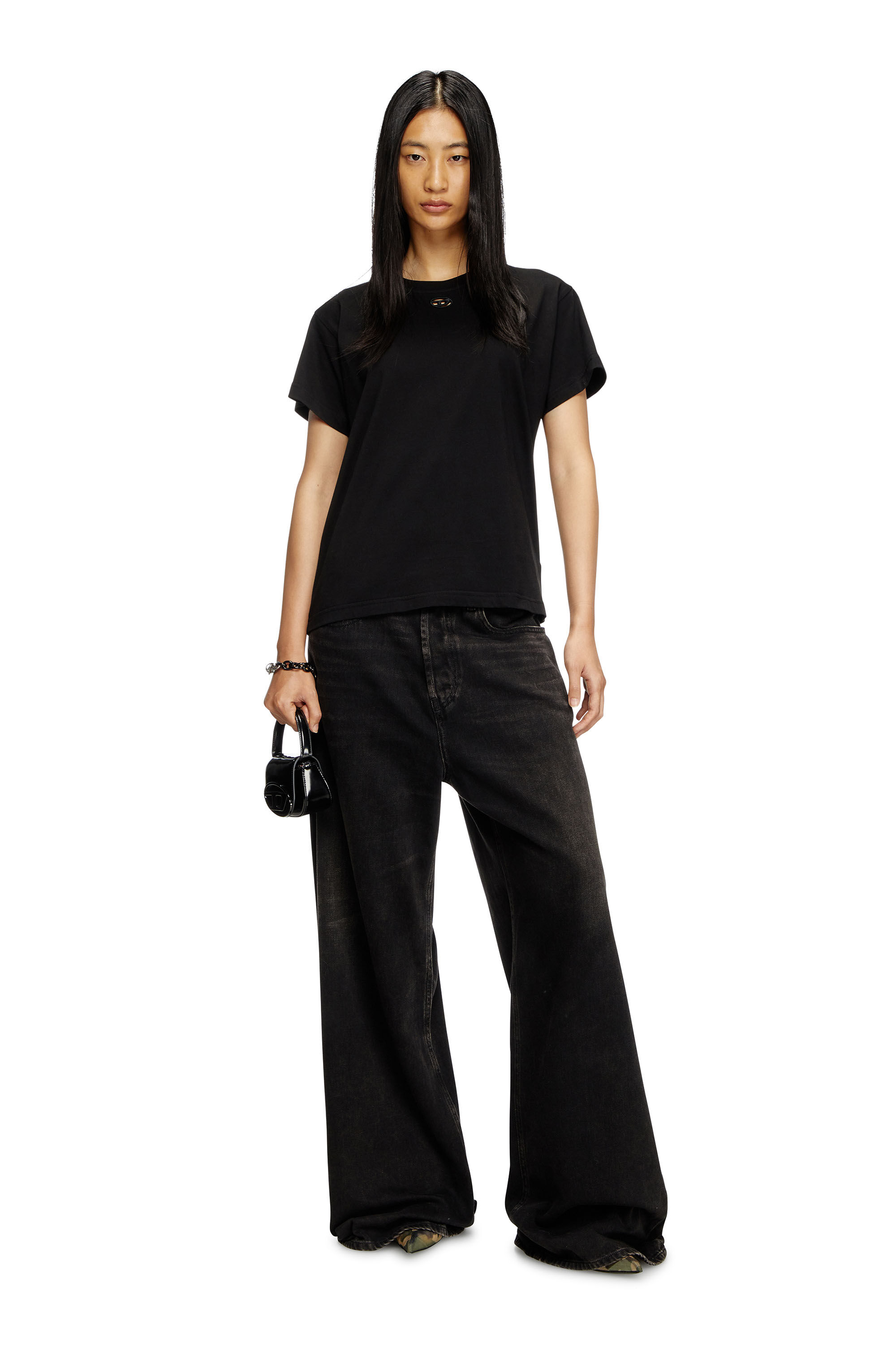 Diesel - T-MAREY, Damen T-Shirt mit kleinem Oval D in Schwarz - 1