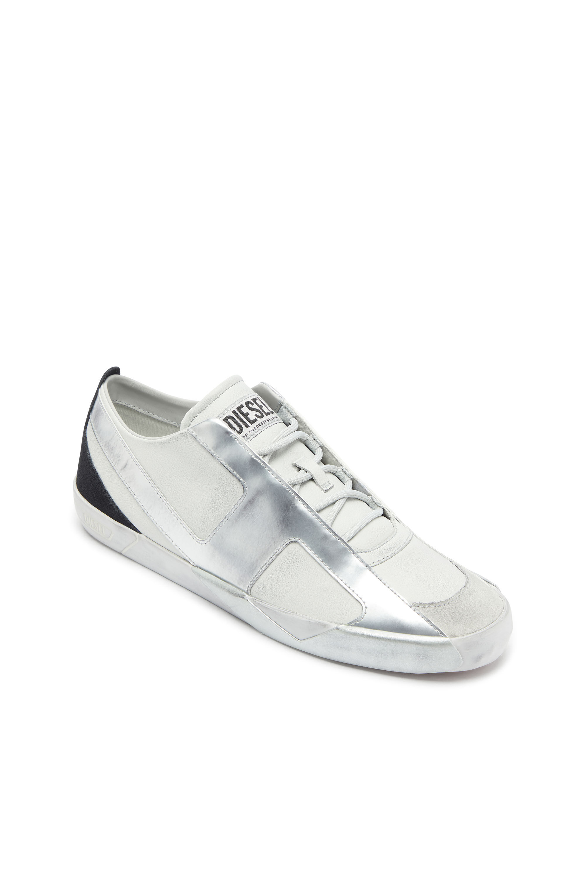 Diesel - S-SLANTE-D LOW, Herren S-Slante-D - Sneaker aus Leder und Velours mit distressed look in Wei&szlig;/Silber - 6