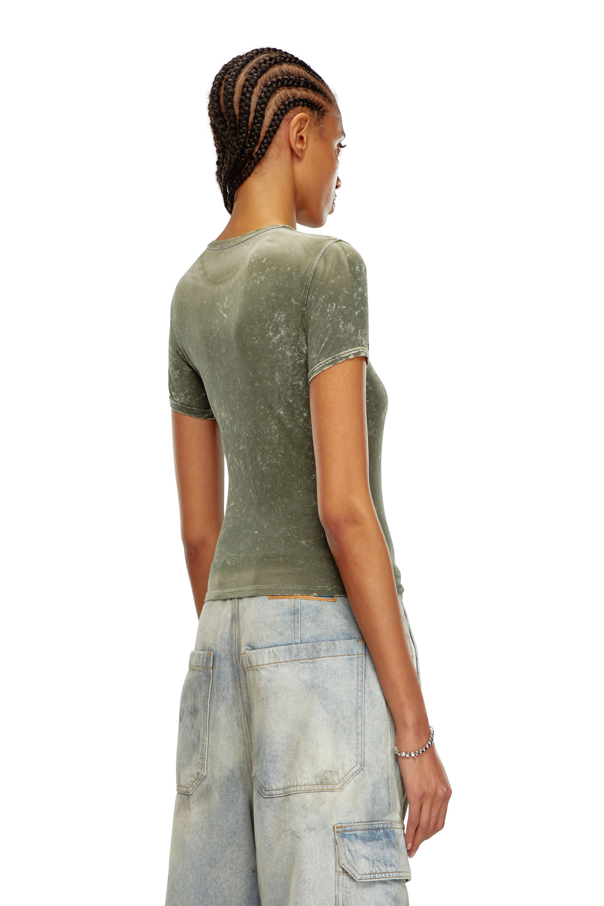 Diesel - T-UNCUTIES-P1, Damen Marmoriertes T-Shirt aus Stretch-Jersey in Grün - Image 4