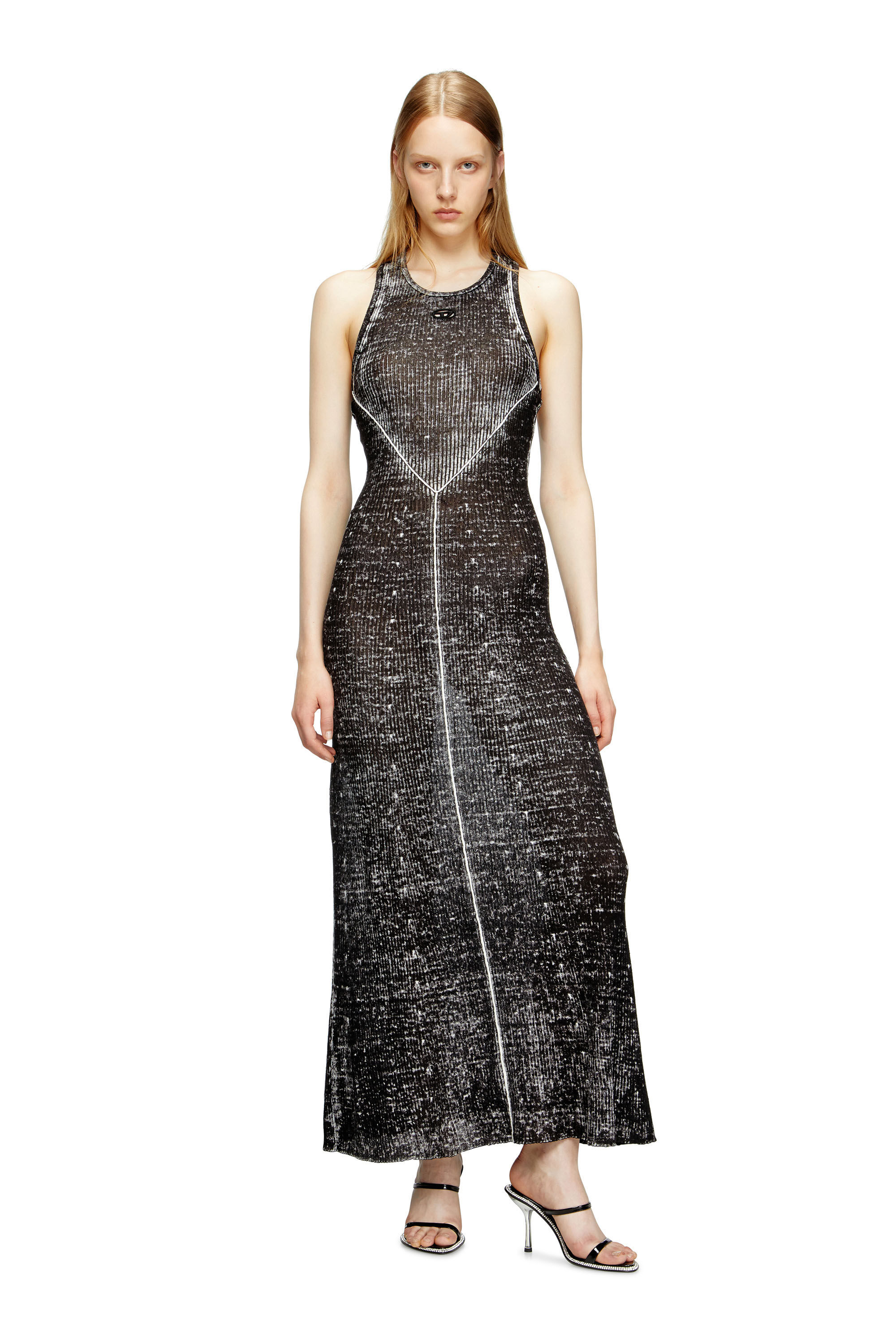 Diesel - M-RAB, Damen Gestricktes Kleid aus Leinen mit Cutout-Logo in Schwarz - 3