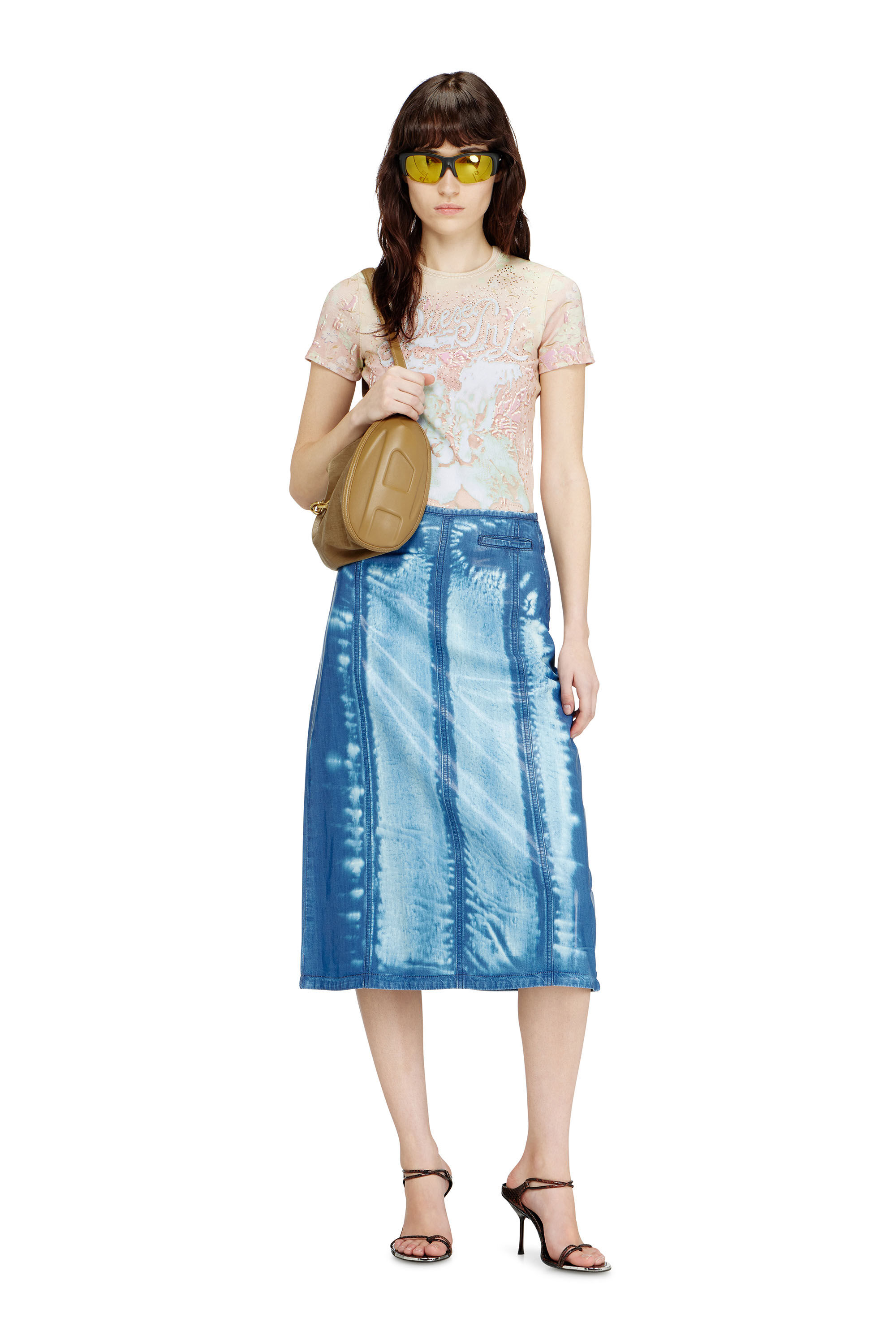 Diesel - T-BRIL, Damen Animalier-Print-Top mit Kristallen in Gesichtspuder - 1