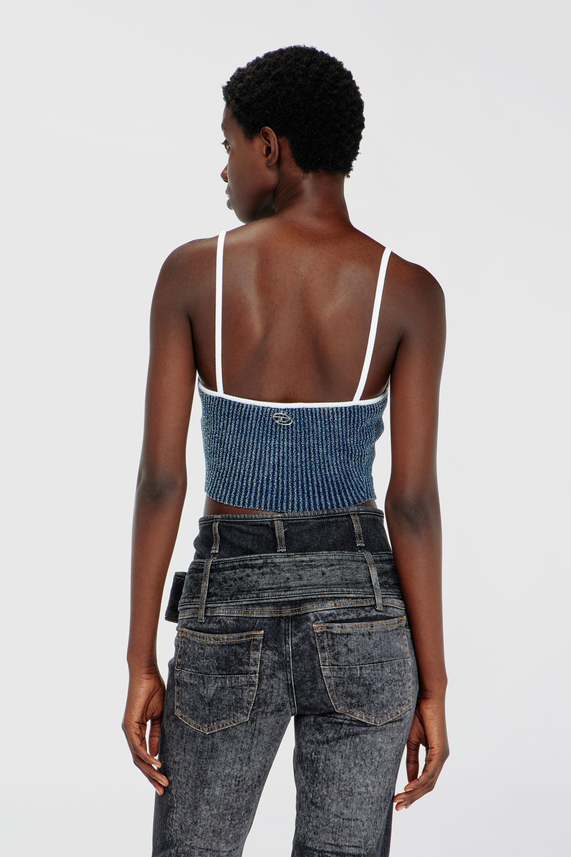 Diesel - M-ESTERE, Damen Crop-Top aus indigo boucl&eacute; Rippstrick in Blau/Weiss - 4