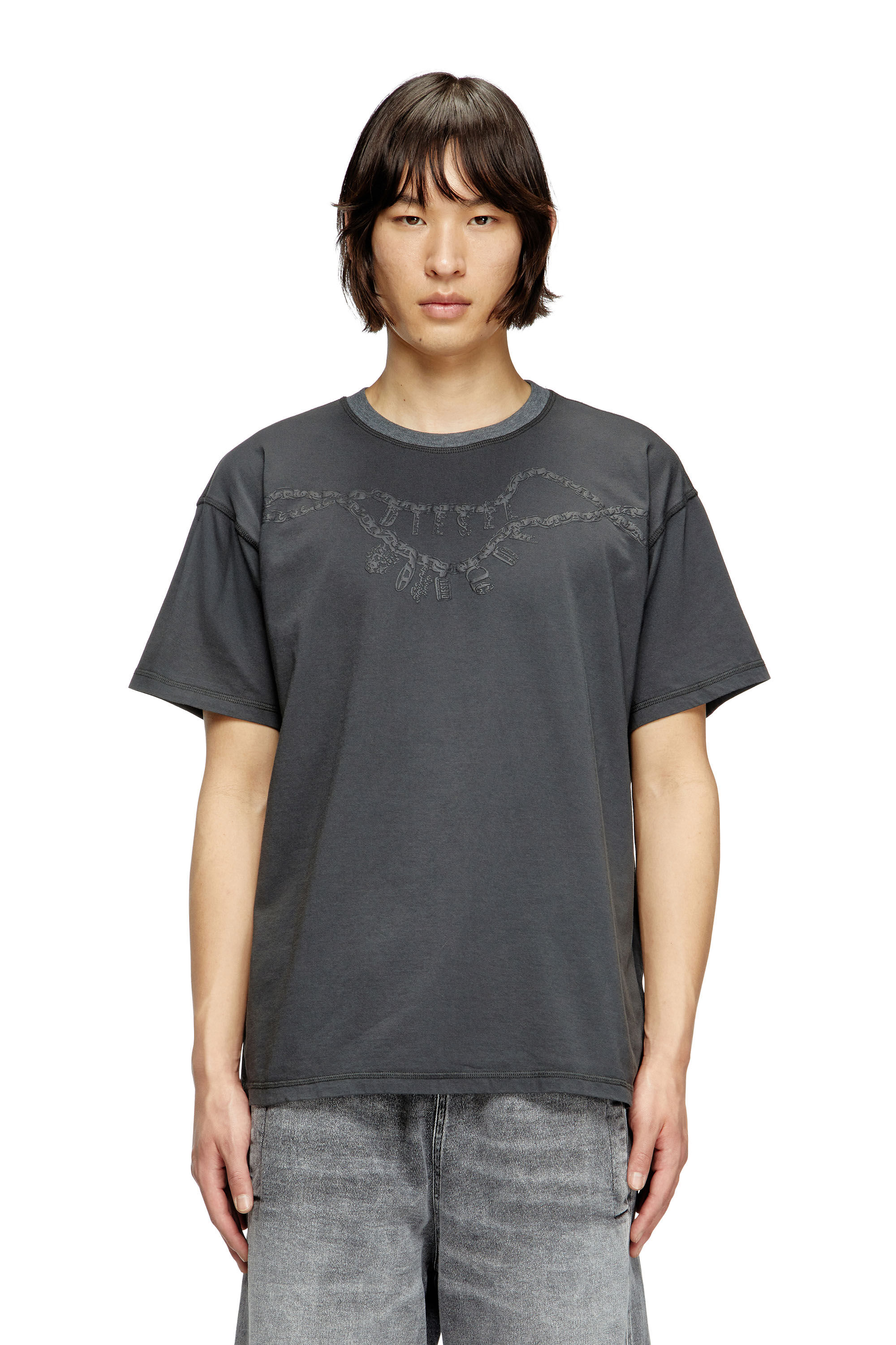 Diesel - T-NORM-HOSHI, Unisex T-Shirt mit Anhänger-Halskette-Print in Dunkelgrau - 3