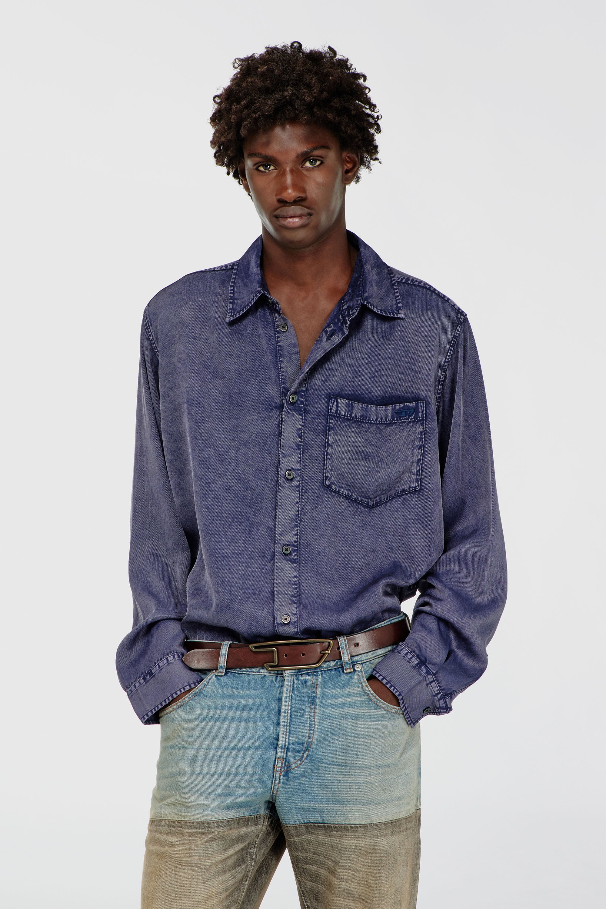 Diesel - S-SIMPLY-NIBC, Herren Flie&szlig;endes Hemd aus Viskose in Denim-Optik in Blau - 3